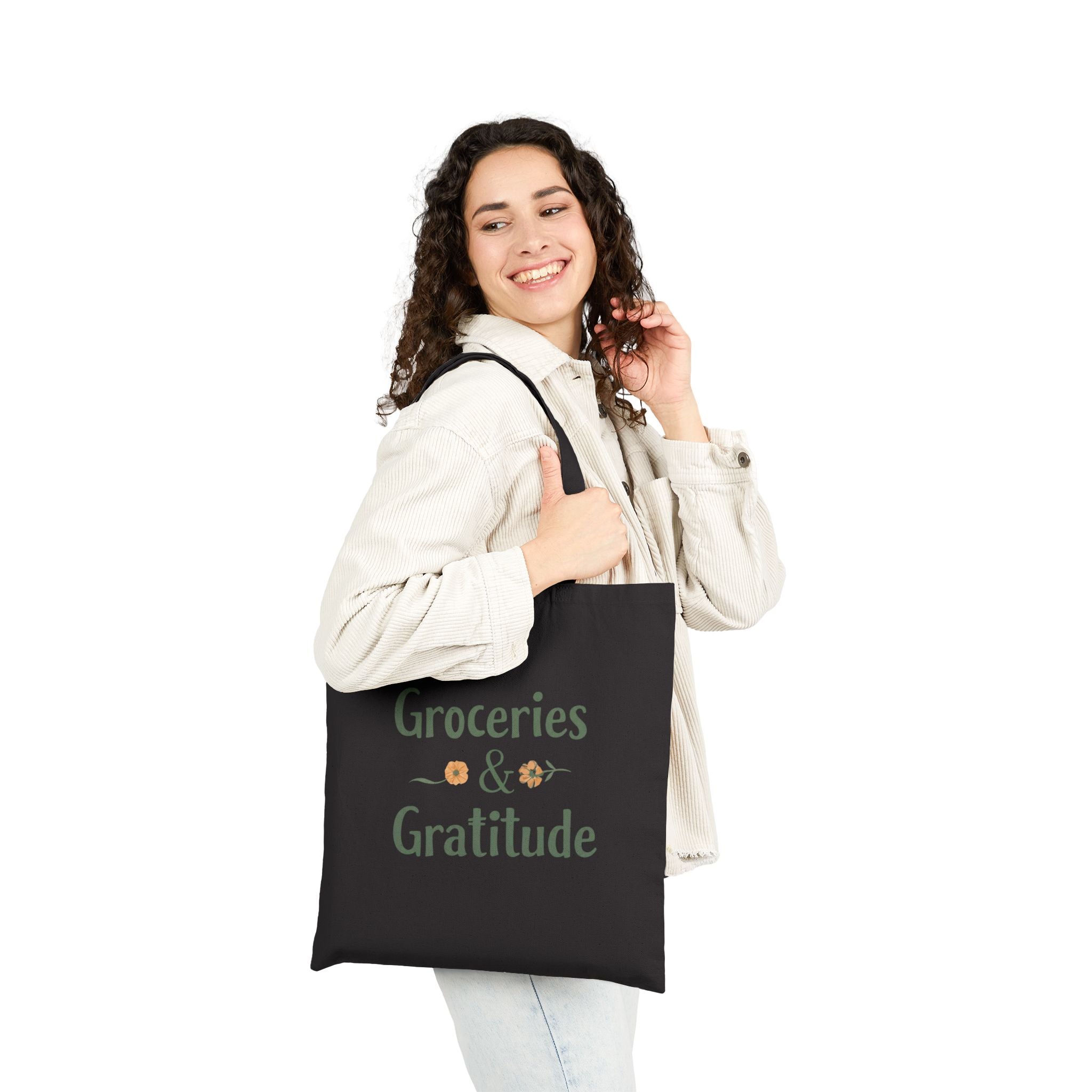 Groceries and Gratitude canvas tote bag black - tote bag - funny gift for moms