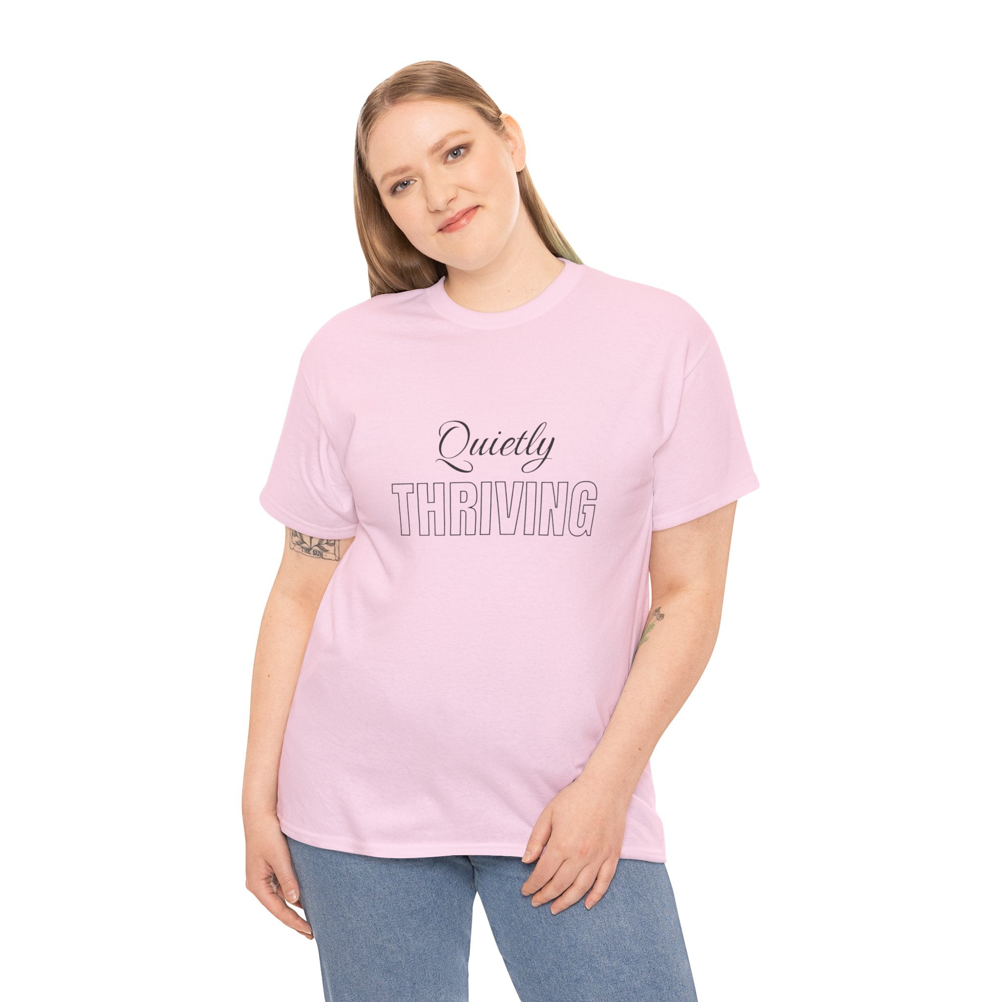 Quietly Thriving T-Shirt in Light Pink — ThrivingMoms unisex mom graphic tee, front view