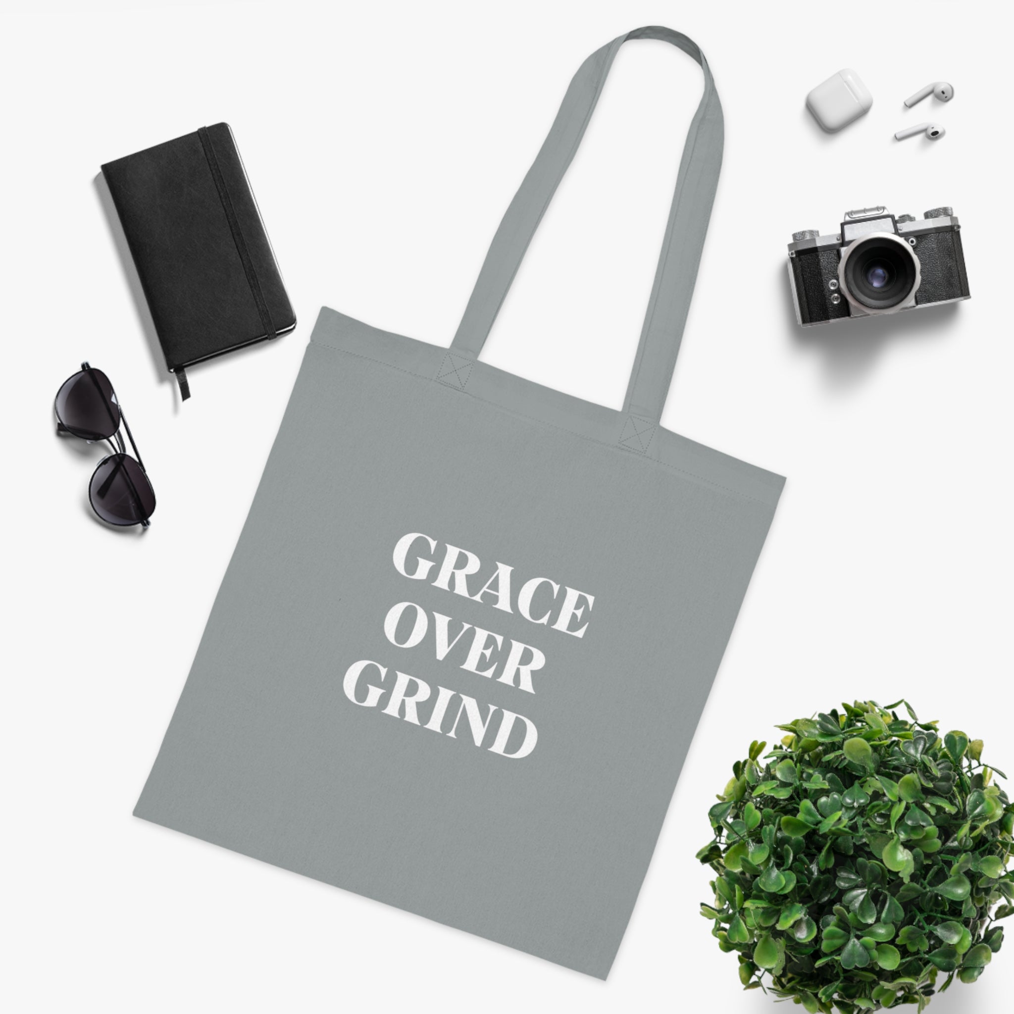 Grace Over Grind Tote Bag in Grey — for the mom who stopped pushing through everything — ThrivingMoms