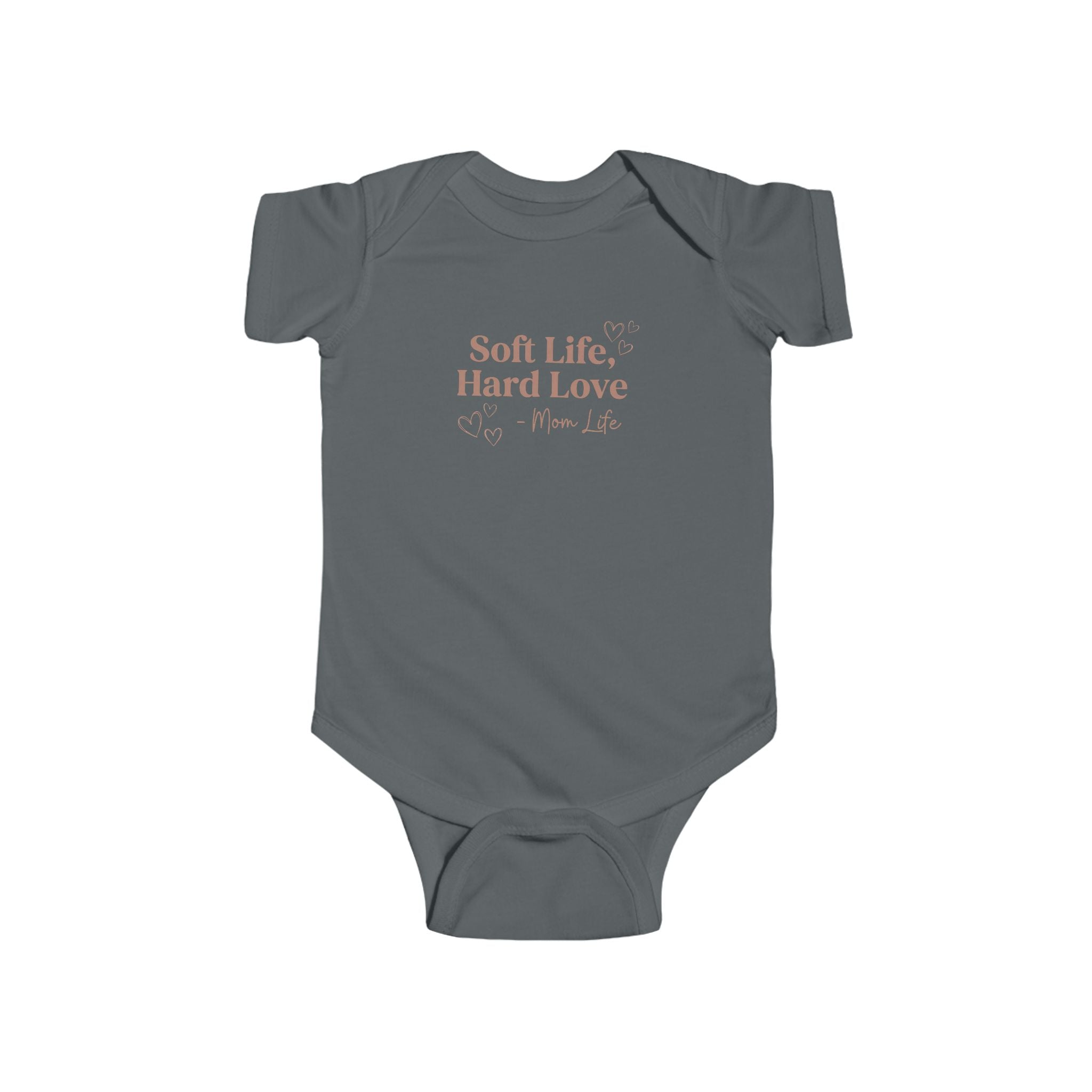 Soft Life Hard Love baby bodysuit charcoal - bodysuit - empowering new mom gift