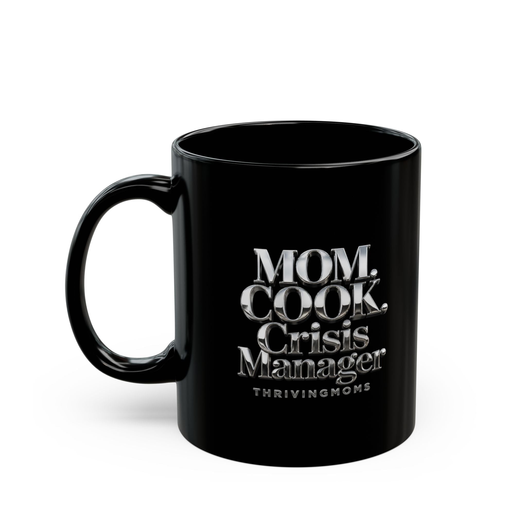 MOM. COOK. Crisis Manager — Matte Black Ceramic Mug