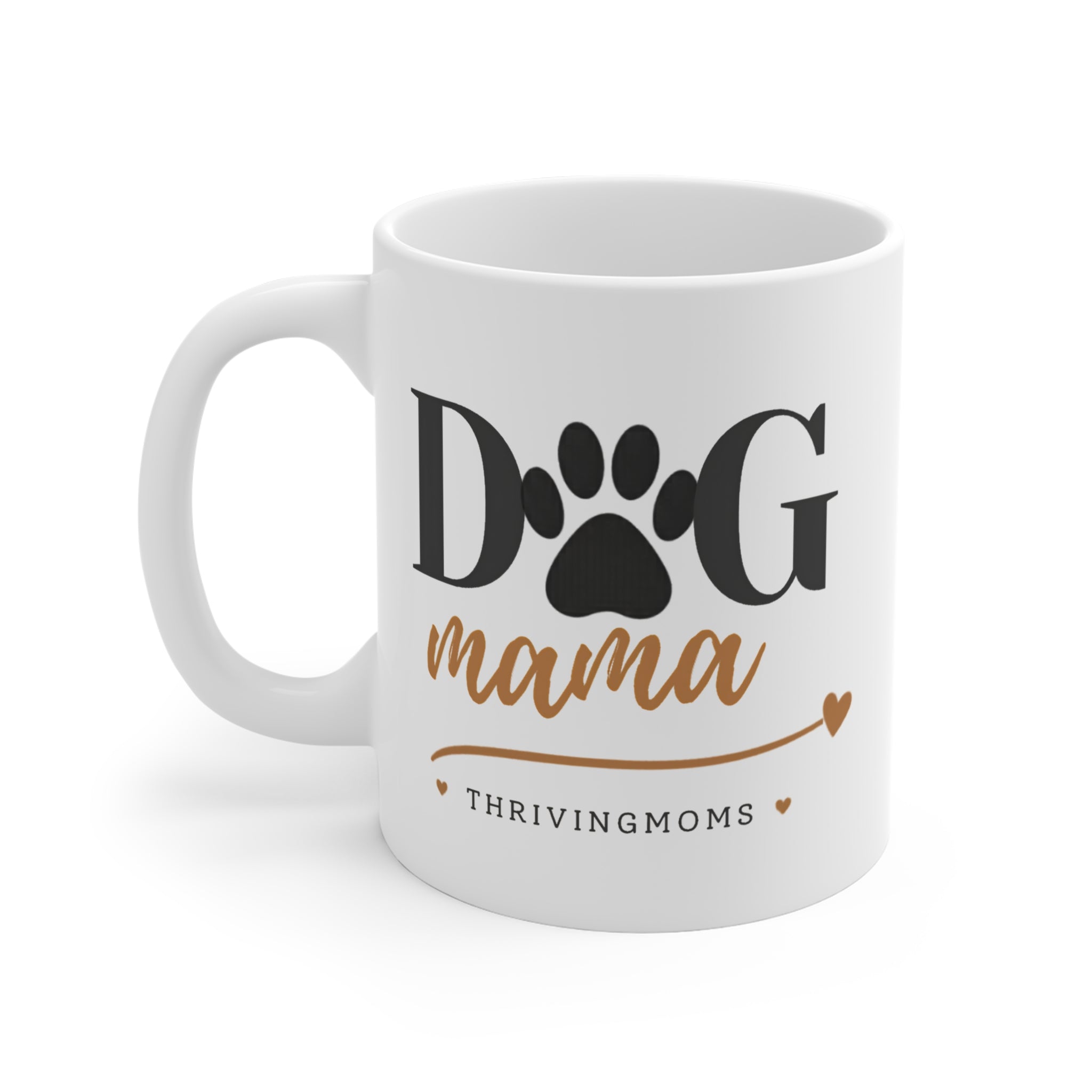 Dog Mama Mug with paw print and copper script design — ThrivingMoms
