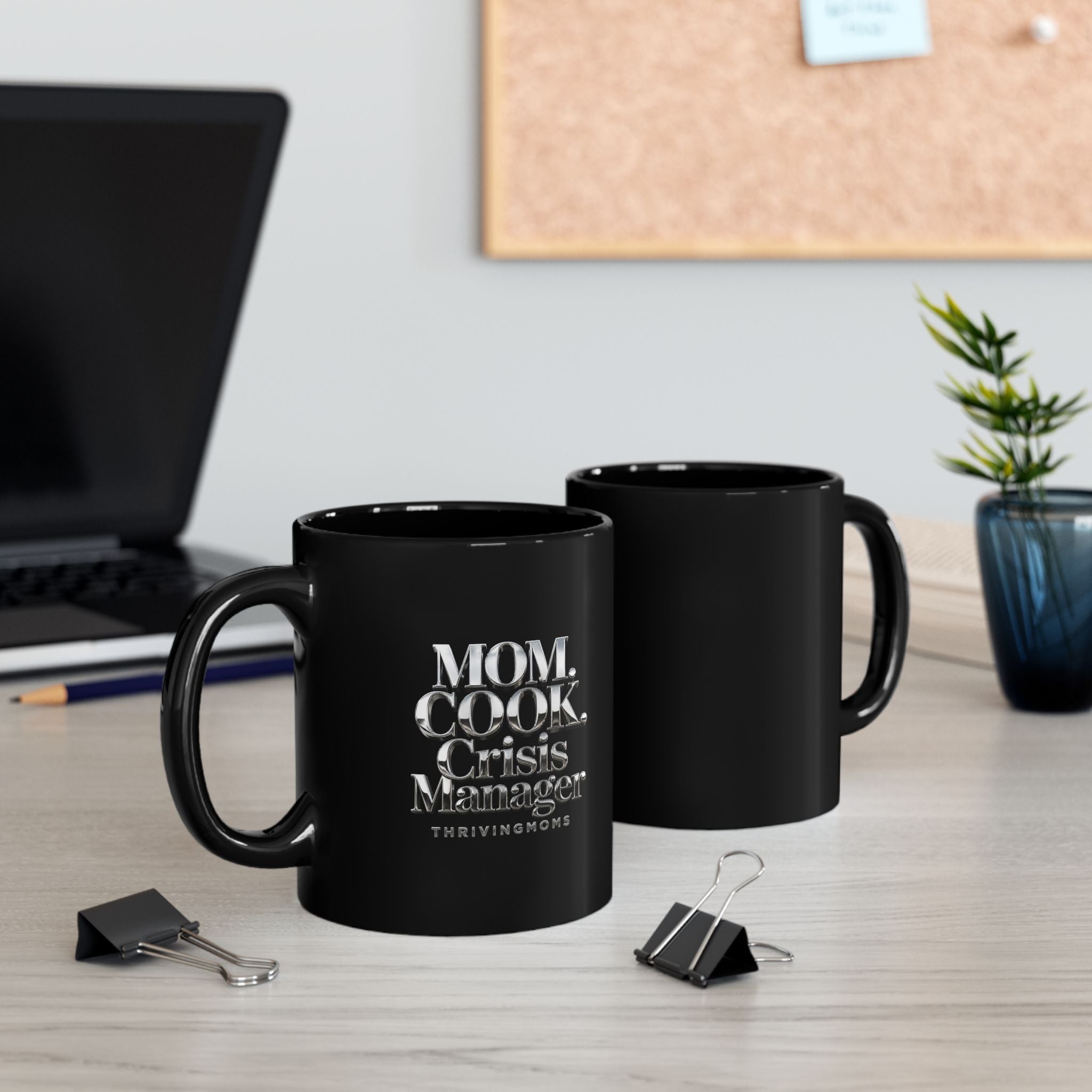 MOM. COOK. Crisis Manager — Matte Black Ceramic Mug