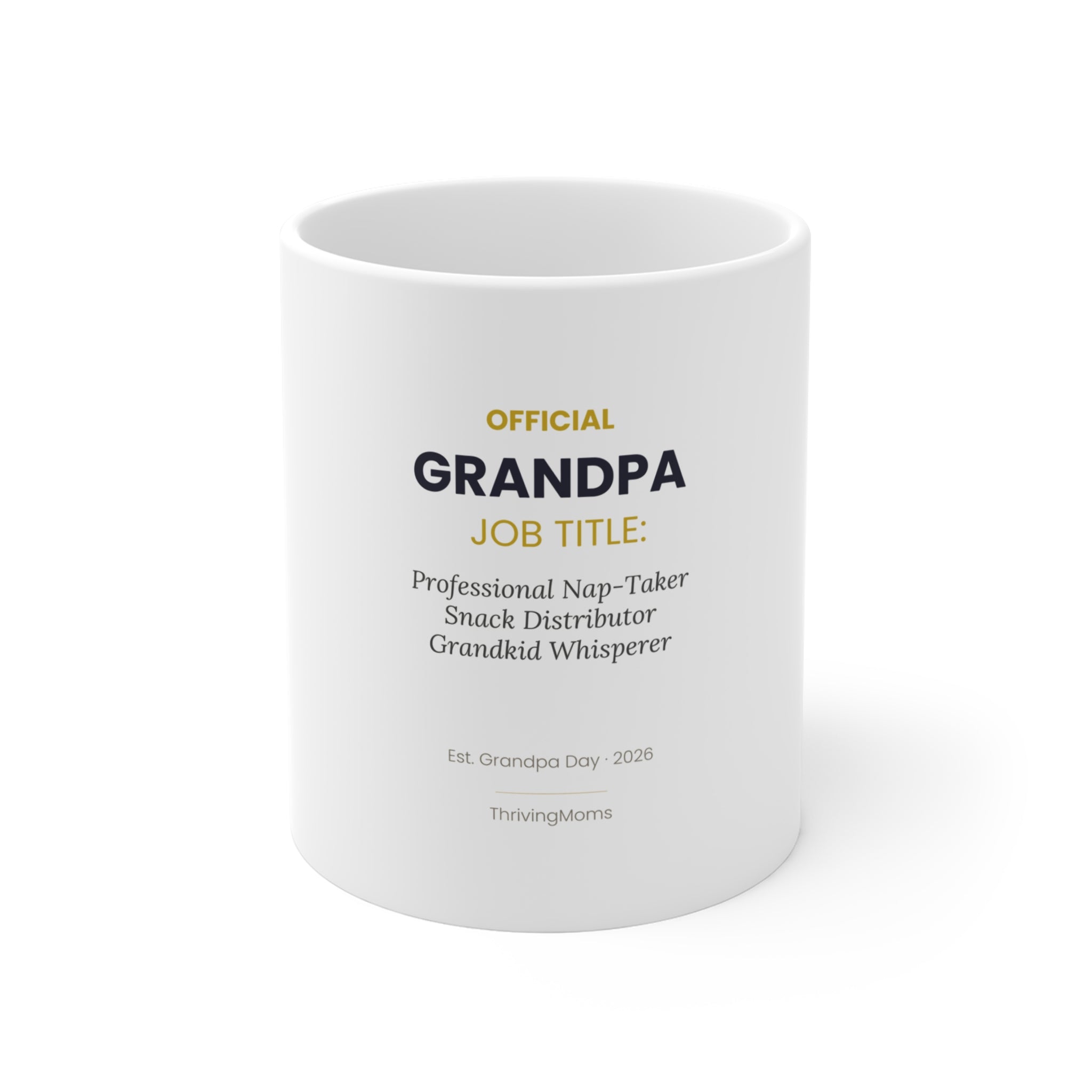 Official Grandpa Job Title Mug — white ceramic with funny grandpa job description — ThrivingMoms
