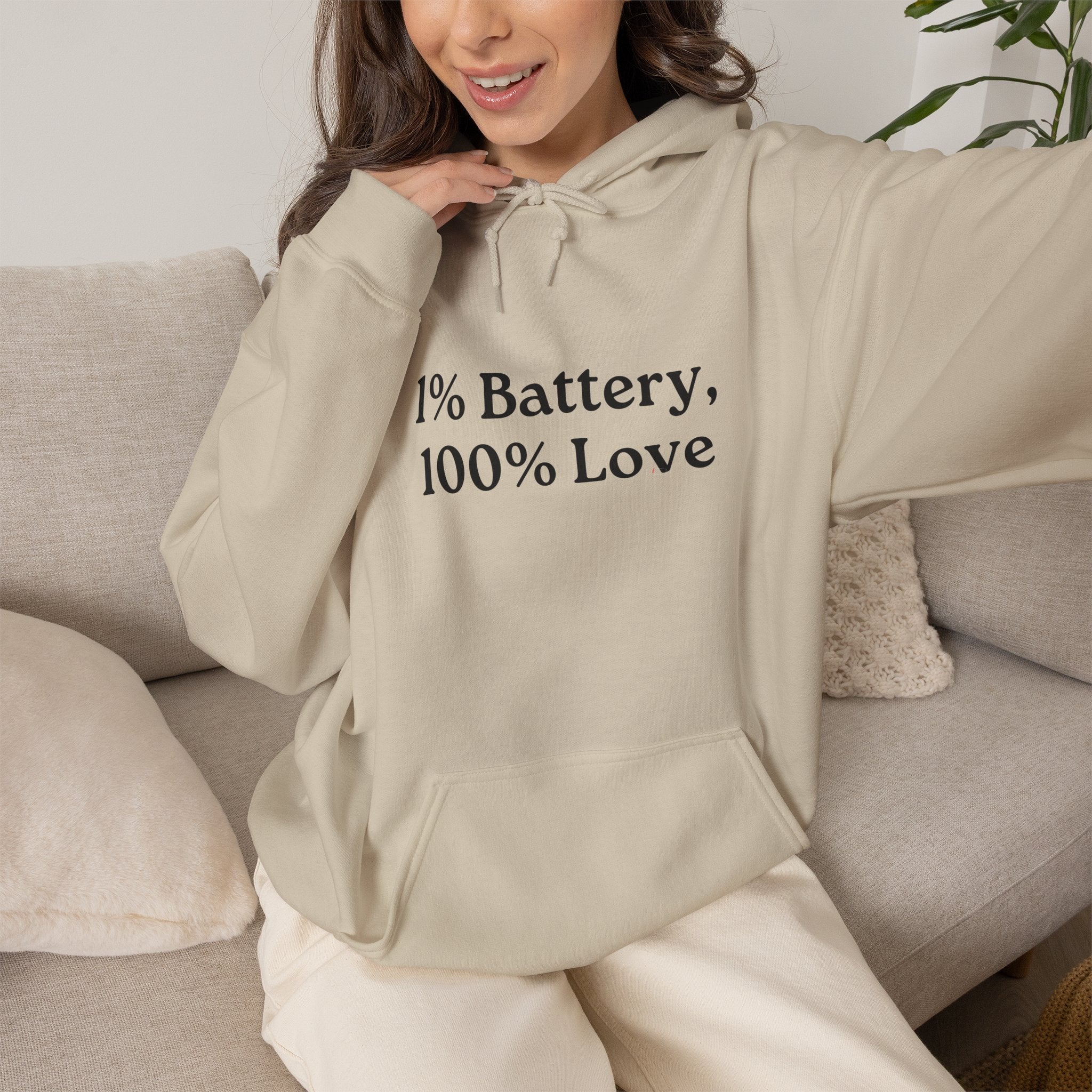 1% Battery 100% Love Hoodie in Sand — pairs perfectly with the matching T-Shirt — ThrivingMoms