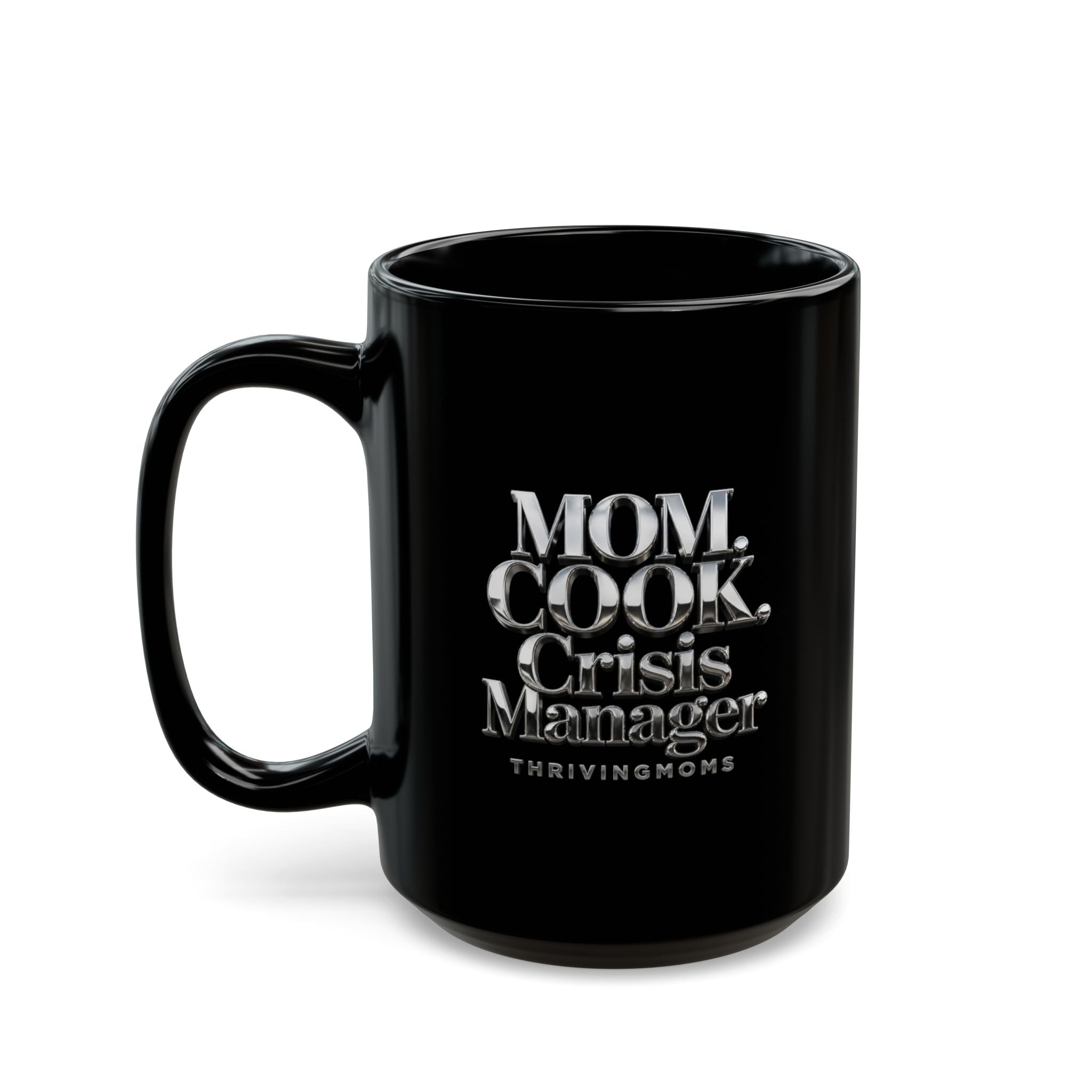 MOM. COOK. Crisis Manager — Matte Black Ceramic Mug