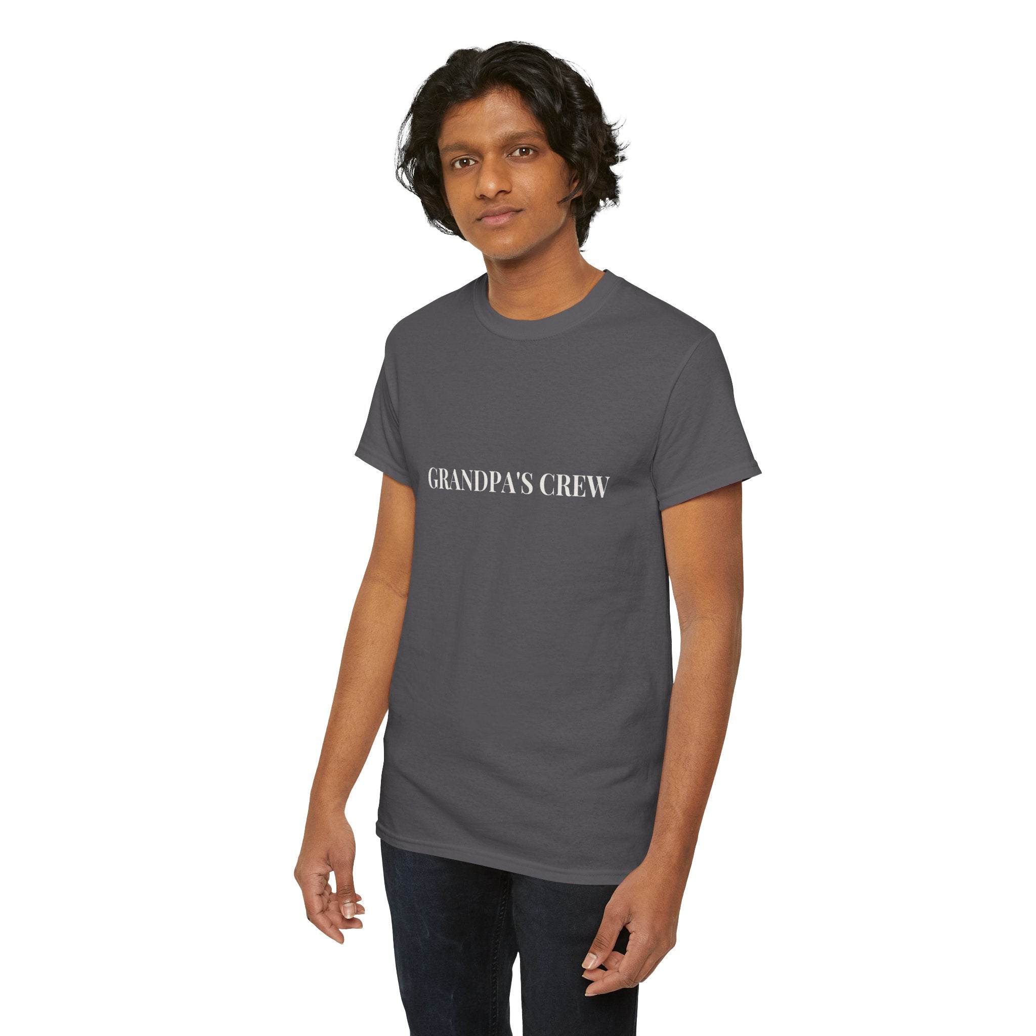 Grandpa's Crew T-Shirt in Charcoal — soft cotton, worn with quiet grandfather pride — ThrivingMoms
