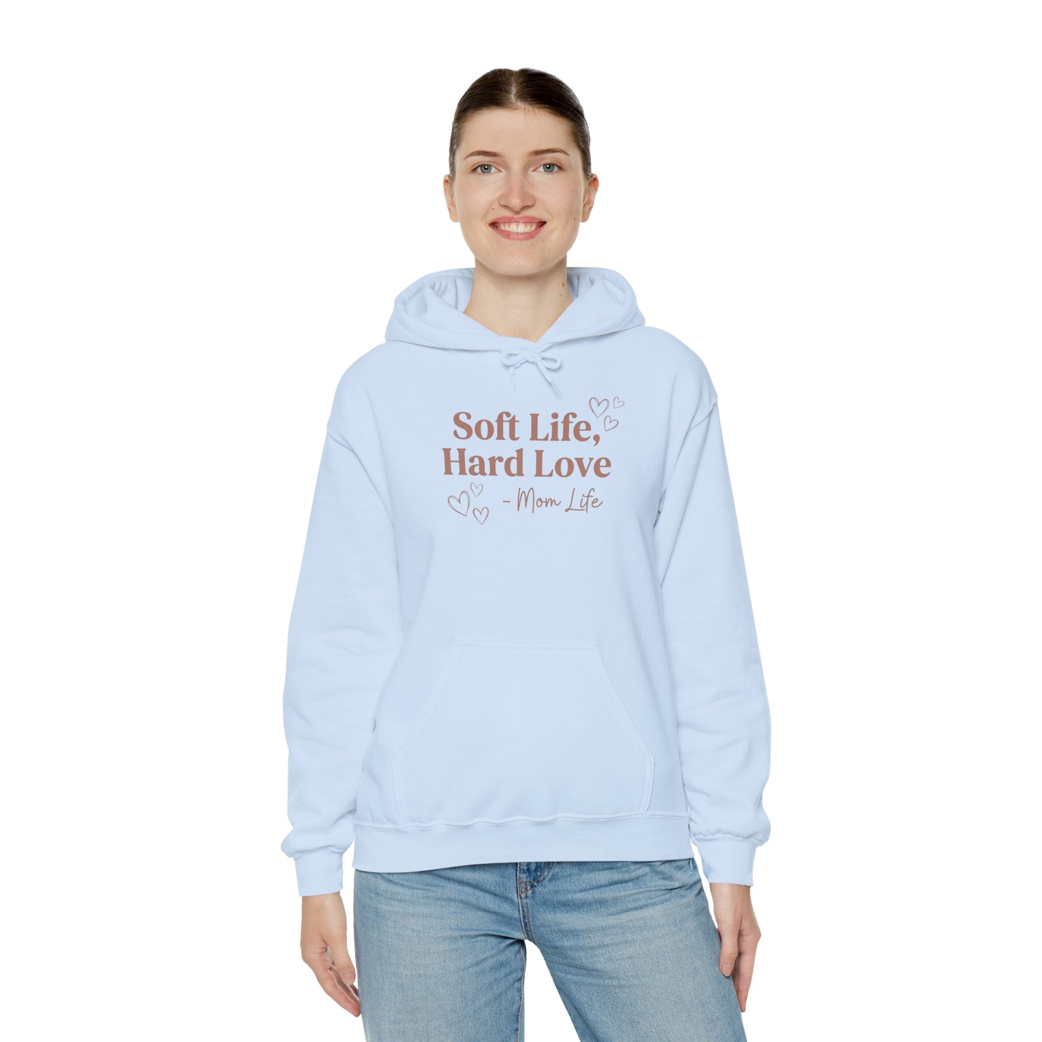 Soft Life Hard Love hoodie in light blue — ThrivingMoms Mother's Day hoodie