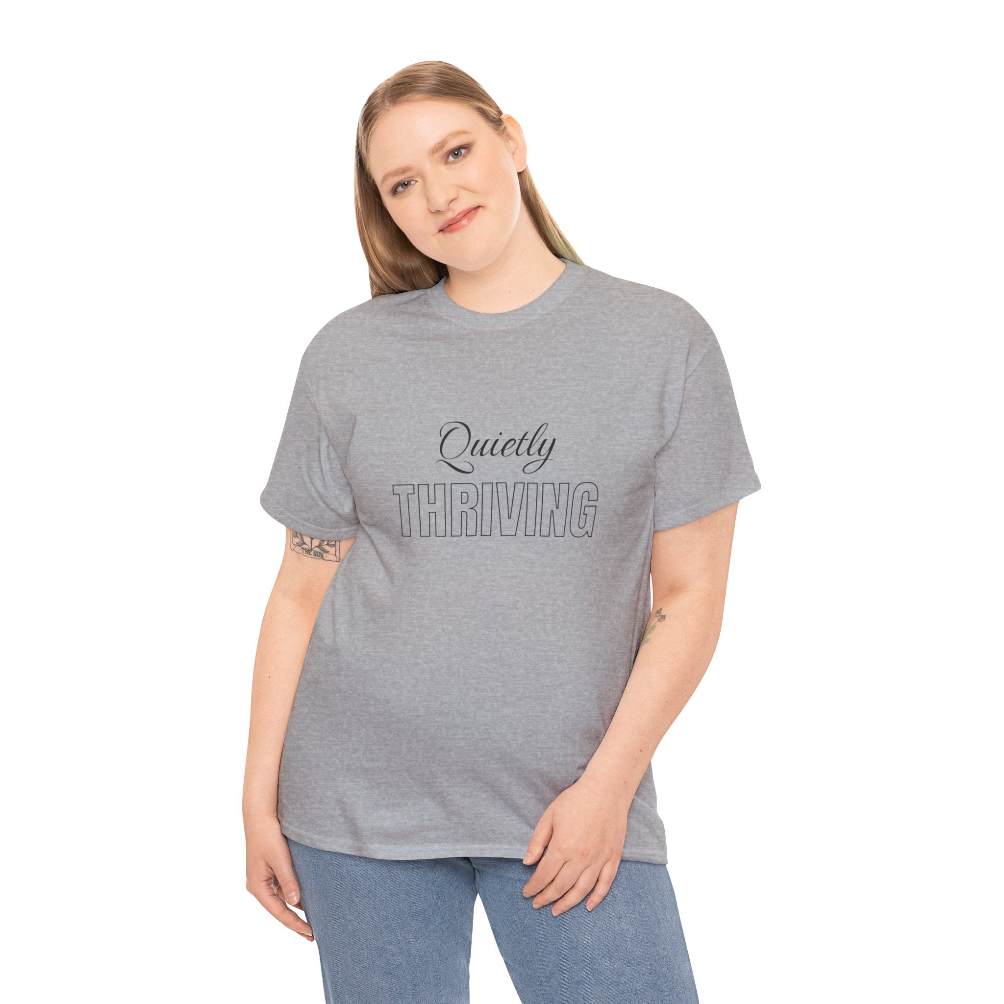 Quietly Thriving T-Shirt in Sport Grey — ThrivingMoms unisex mom graphic tee, front view