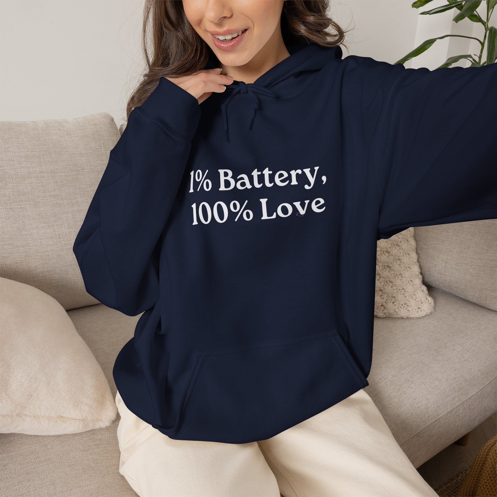 1% Battery 100% Love Hoodie in Navy — pairs perfectly with the matching T-Shirt — ThrivingMoms