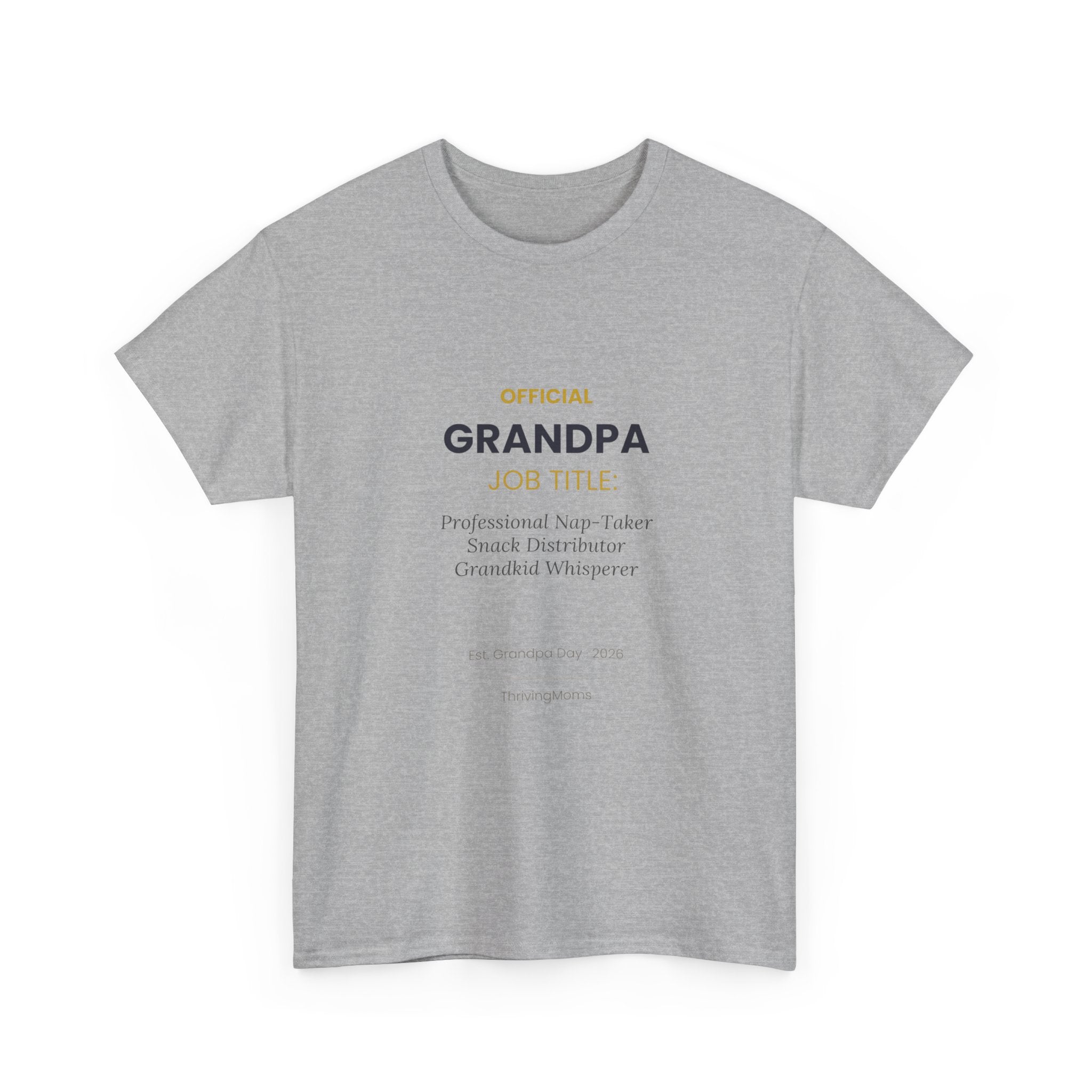 Official Grandpa Title T-Shirt in Sport Grey — worn with quiet grandfather pride — ThrivingMoms