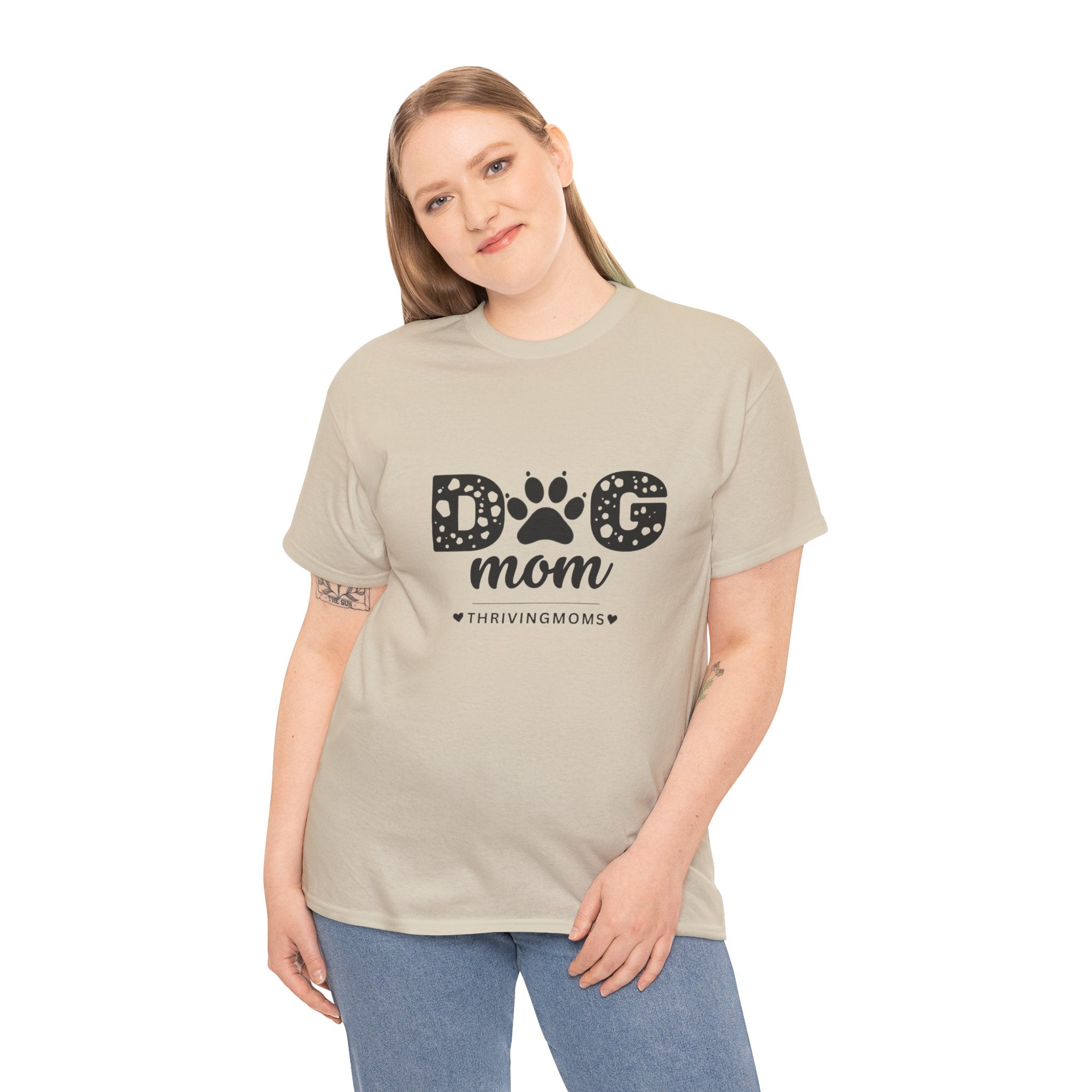 Dog Mom T-Shirt in Sand — soft, casual, worn with zero apologies — ThrivingMoms