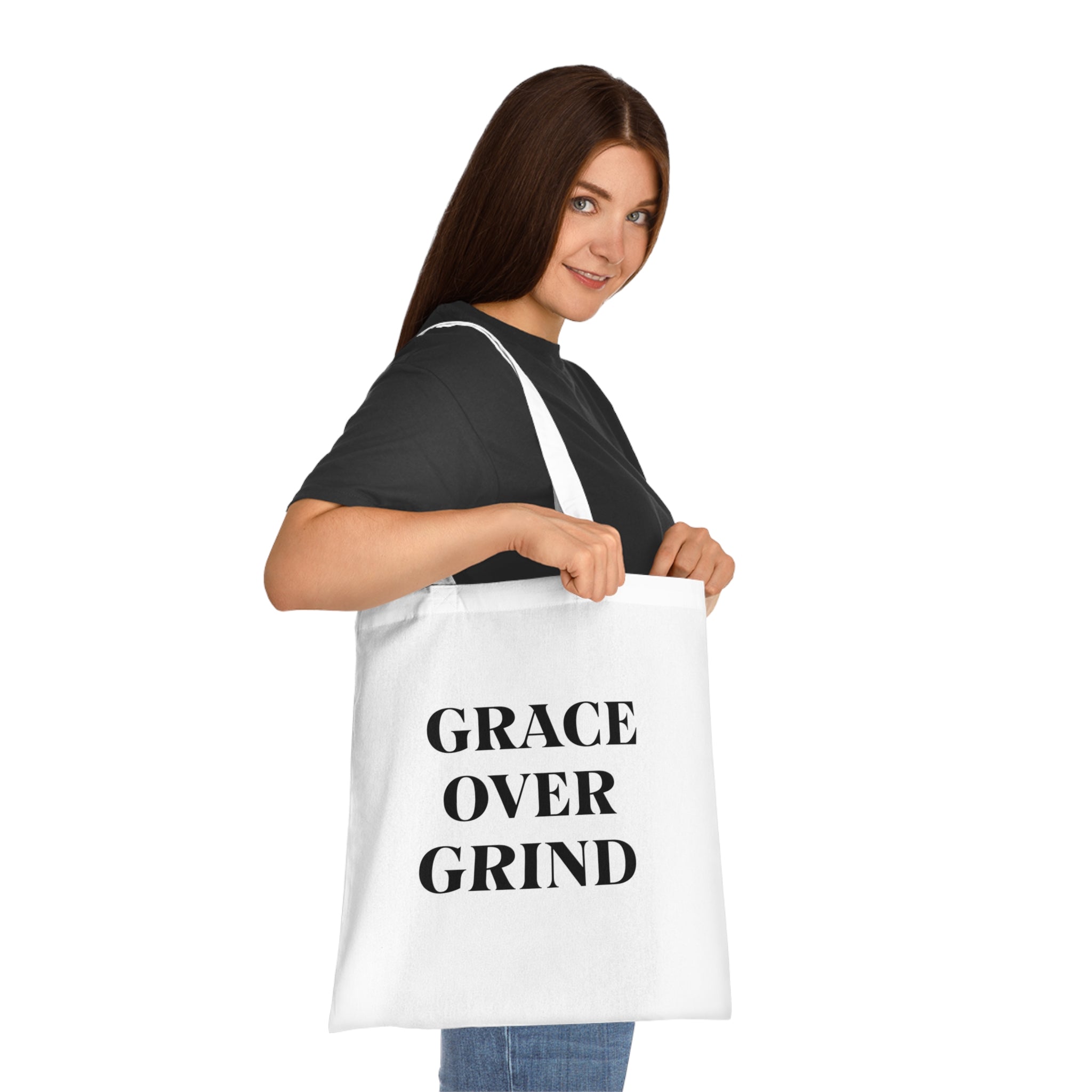 Grace Over Grind Tote Bag in White — for the mom who stopped pushing through everything — ThrivingMoms