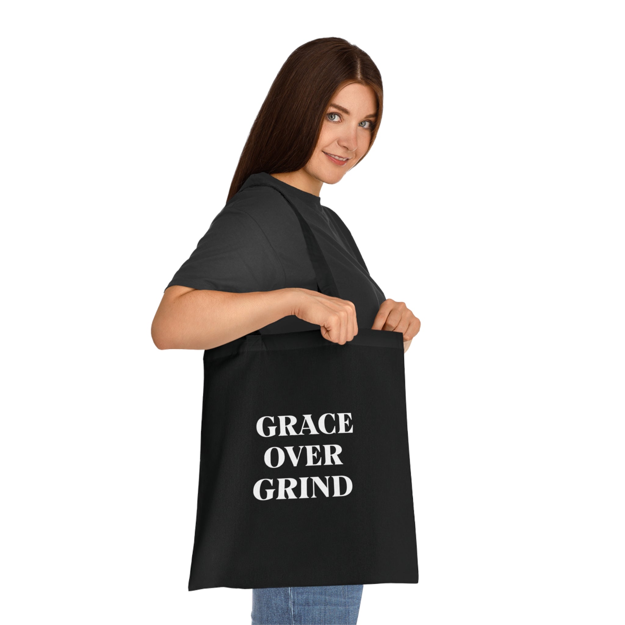 Grace Over Grind Tote Bag in Black — for the mom who stopped pushing through everything — ThrivingMoms