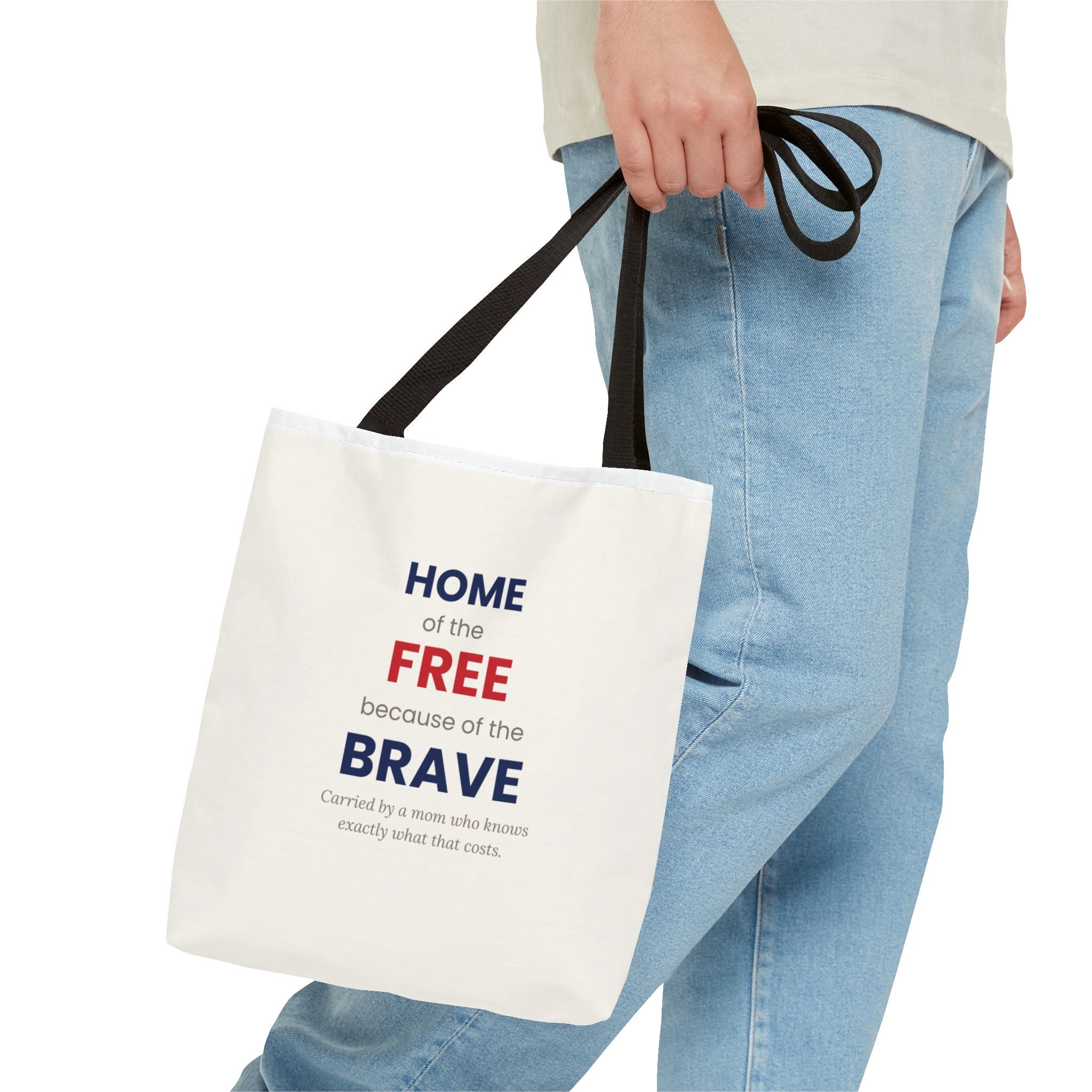 Home of the Free Because of the Brave Tote Bag in Black — for the mom who carries her pride everywhere — ThrivingMoms