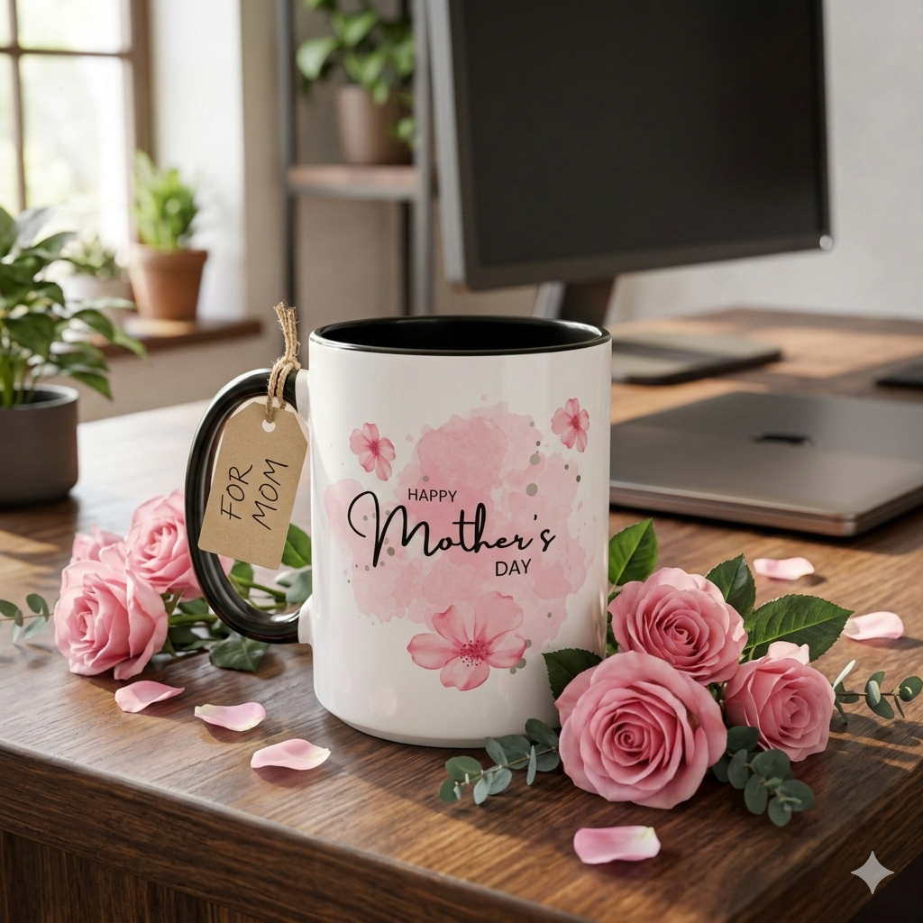 Mothers Day floral accent mug black - mug - gift for mom