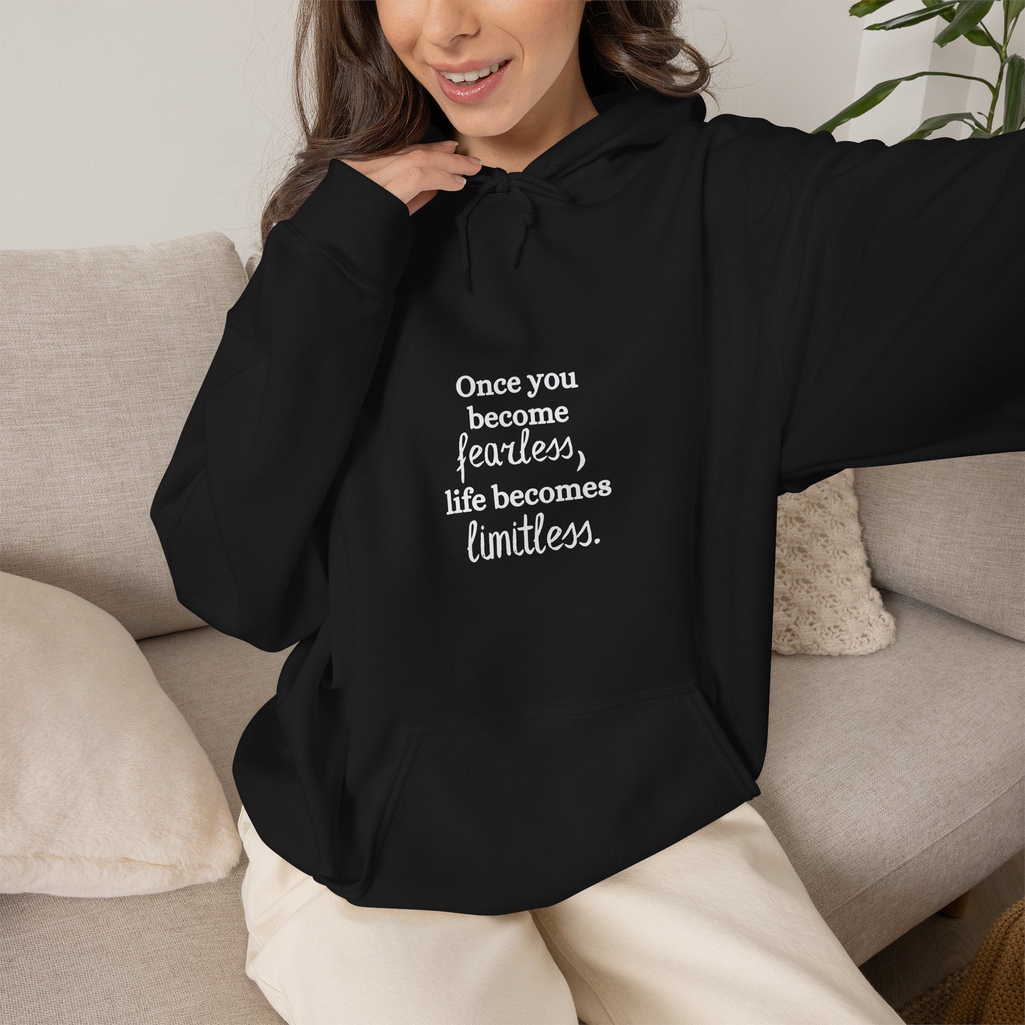 Once You Become Fearless Life Becomes Limitless Hoodie in Black — cozy enough for the hard days — ThrivingMoms