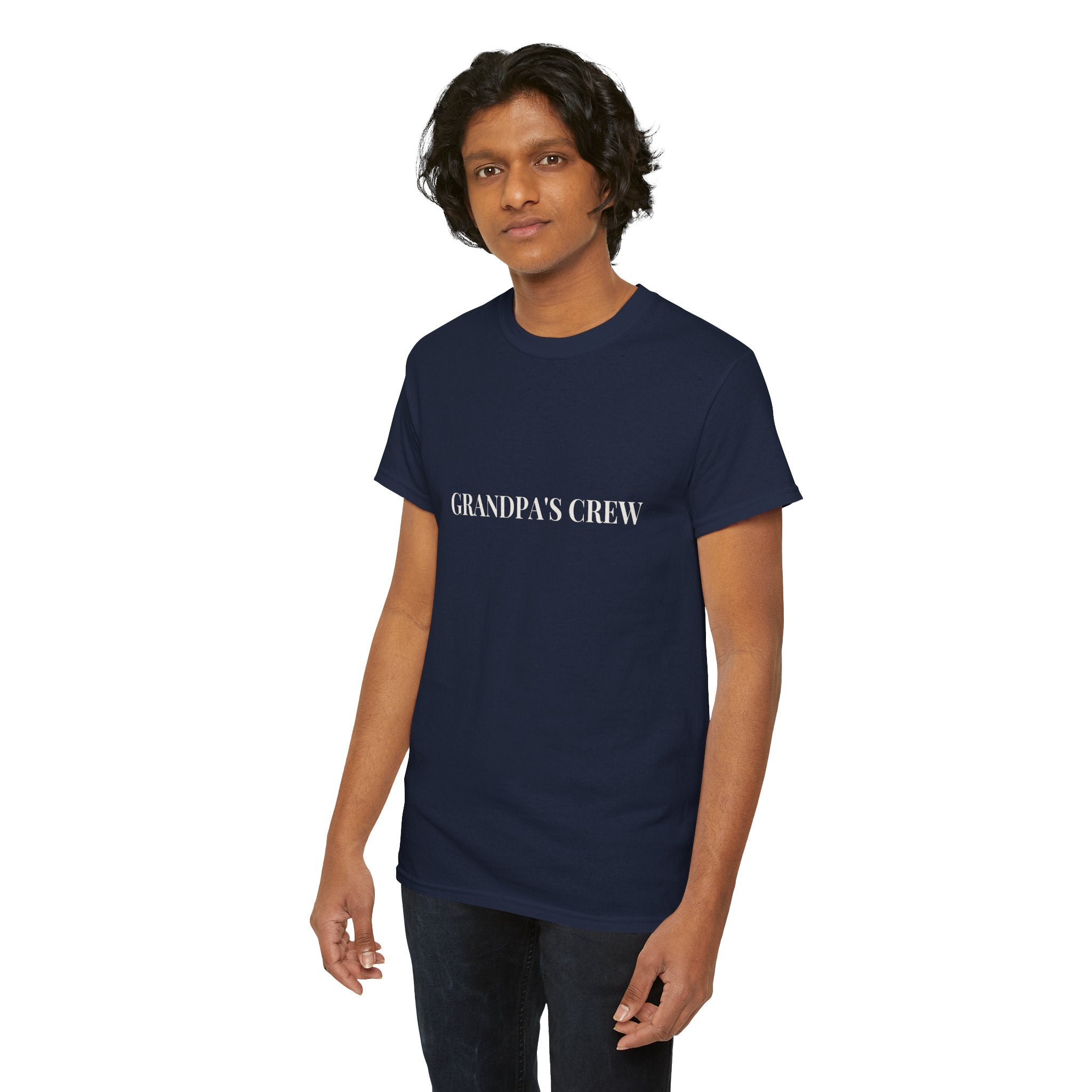 Grandpa's Crew T-Shirt in Navy — soft cotton, worn with quiet grandfather pride — ThrivingMoms