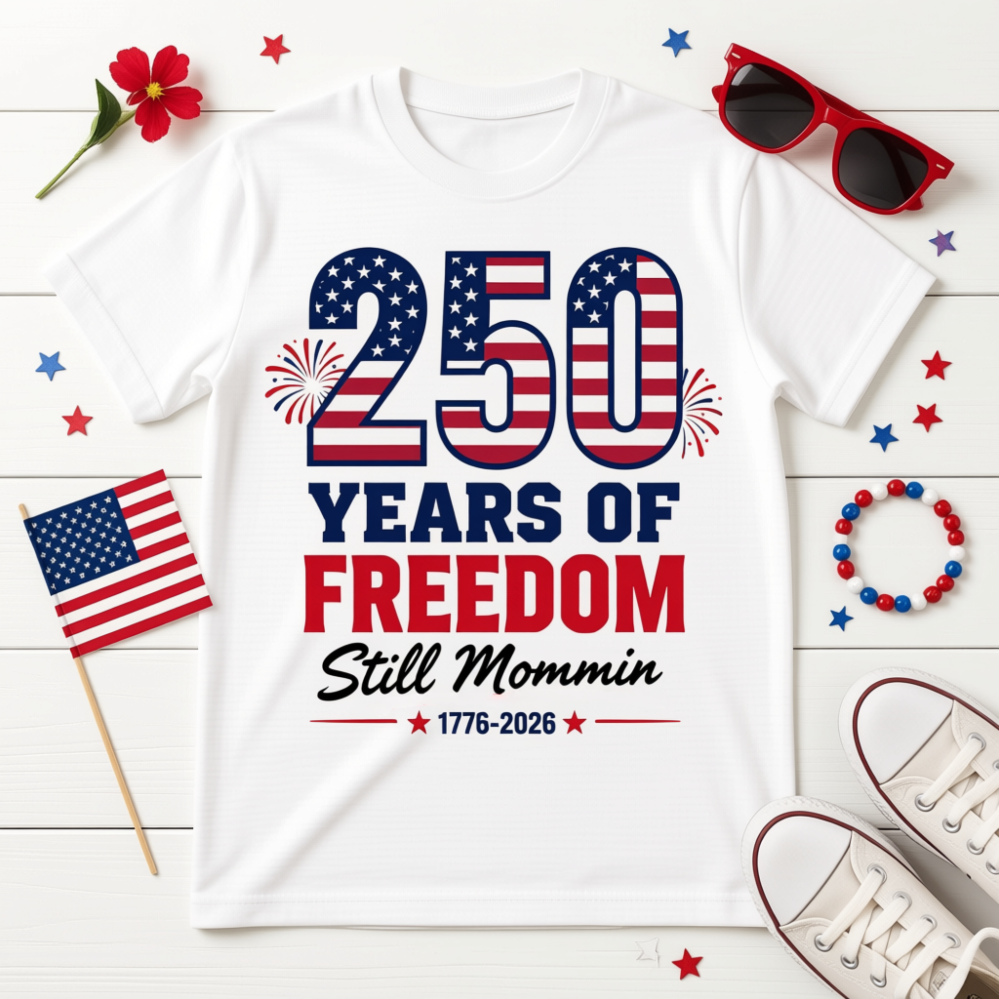 250 Years of Freedom, Still Mommin' — Patriotic 4th of July T-Shirt