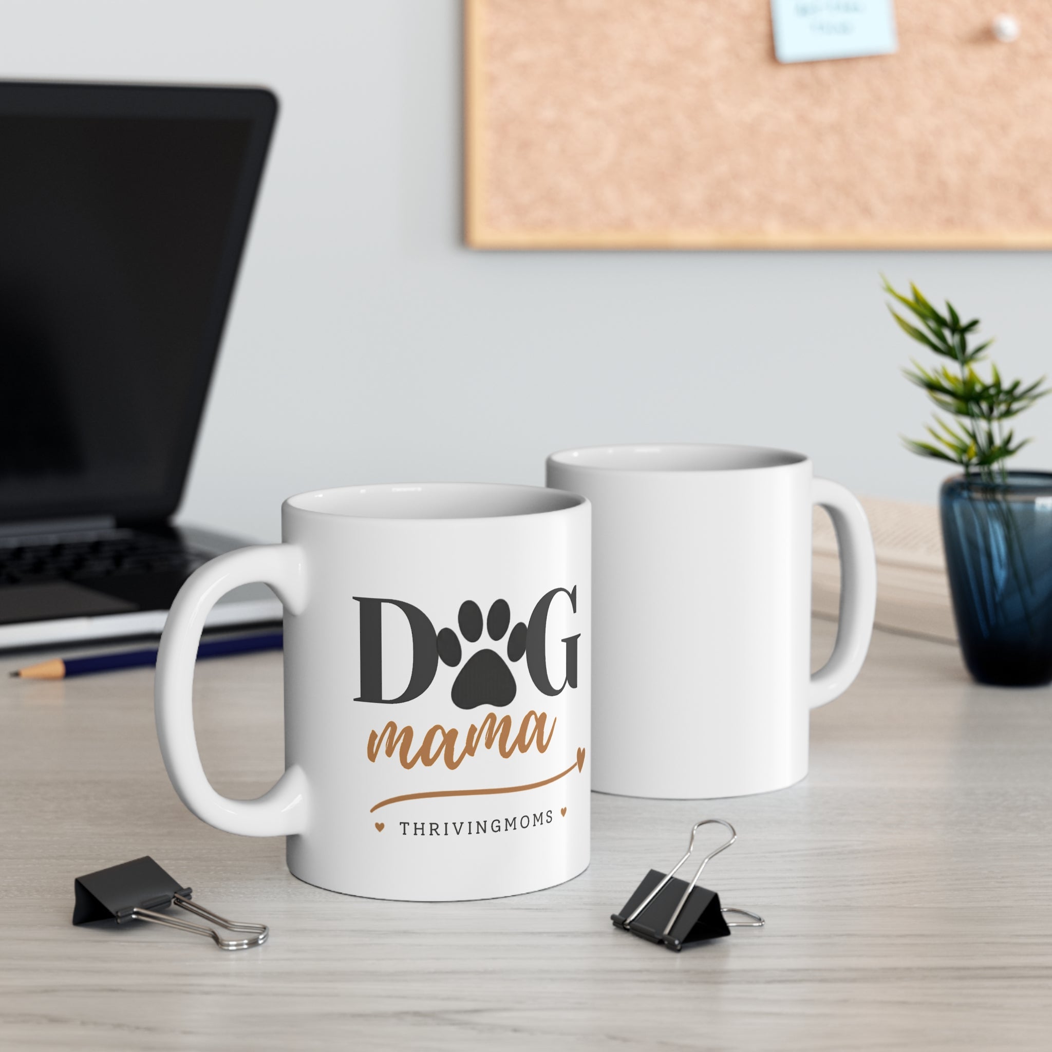 Dog Mama Mug with paw print and copper script design — ThrivingMoms
