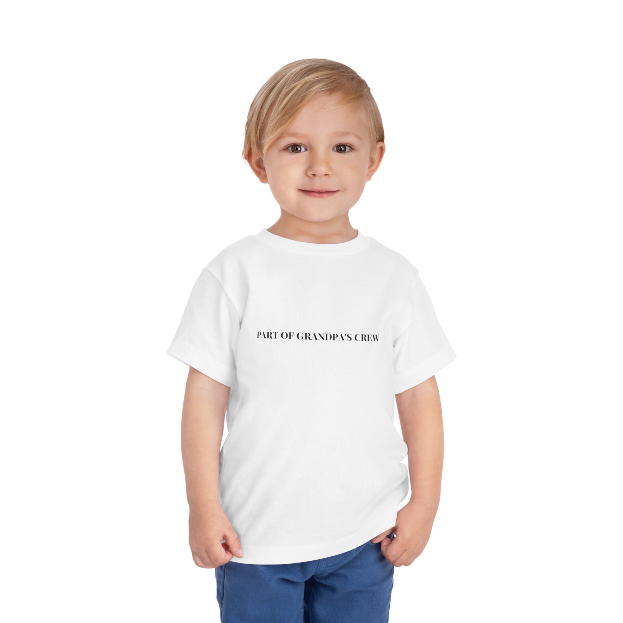Part of Grandpa's Crew Toddler Tee in White — soft, breathable, made for little ones — ThrivingMoms