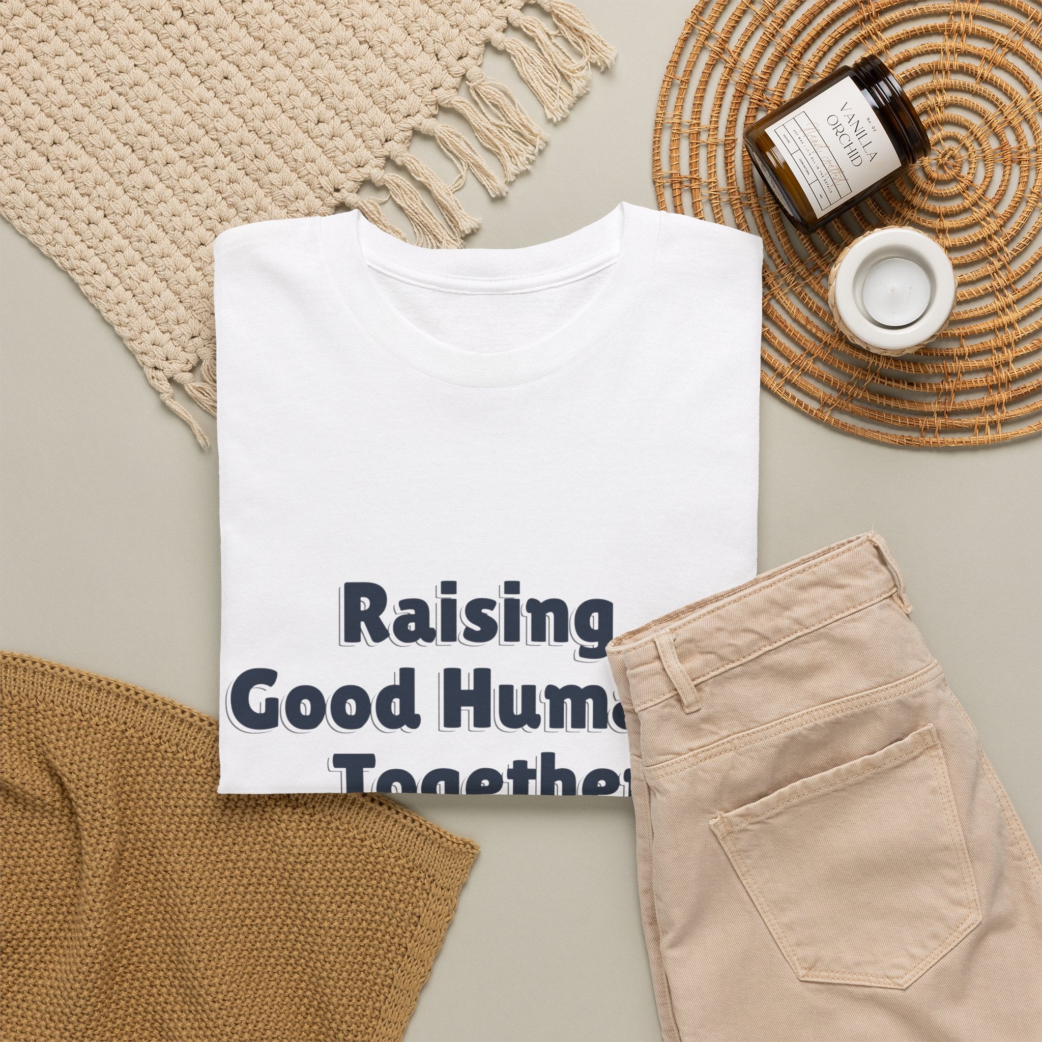 Raising Good Humans Together T-Shirt in White — soft cotton, made for real parents — ThrivingMoms