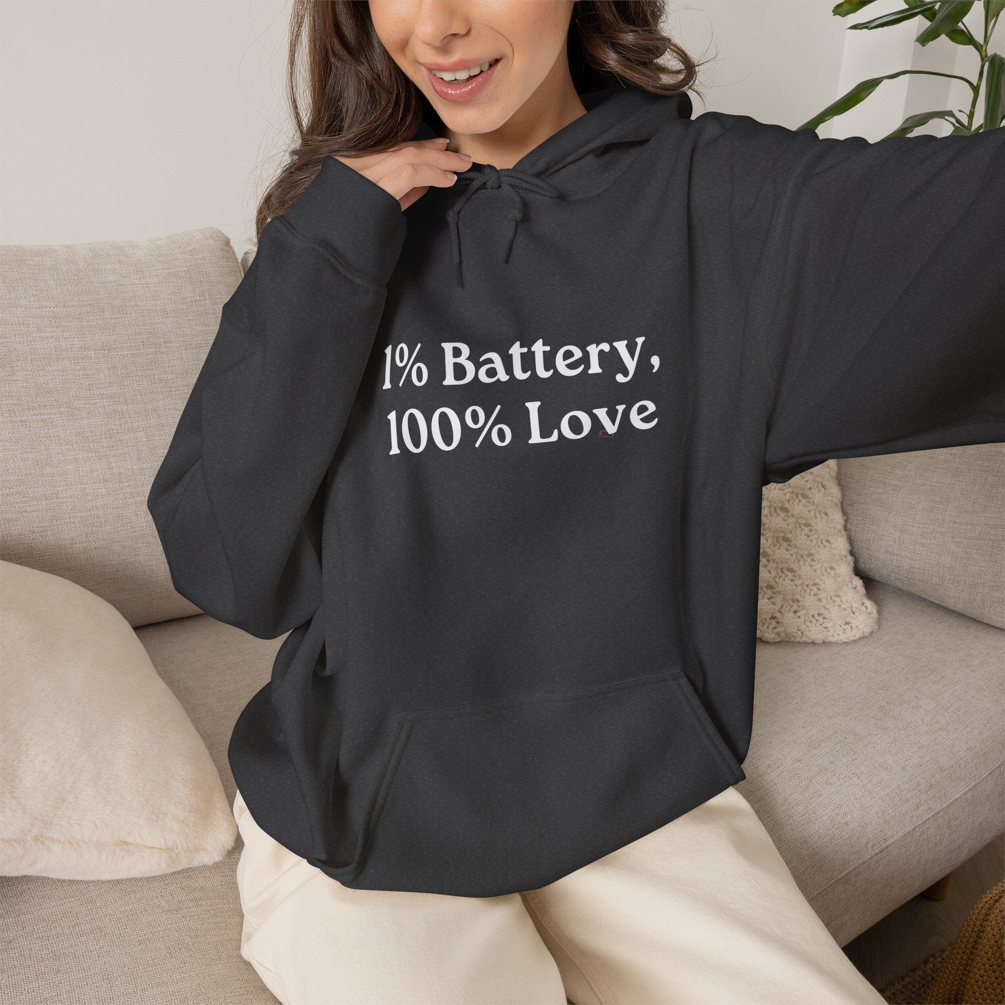1% Battery 100% Love Hoodie in Dark Heather — pairs perfectly with the matching T-Shirt — ThrivingMoms