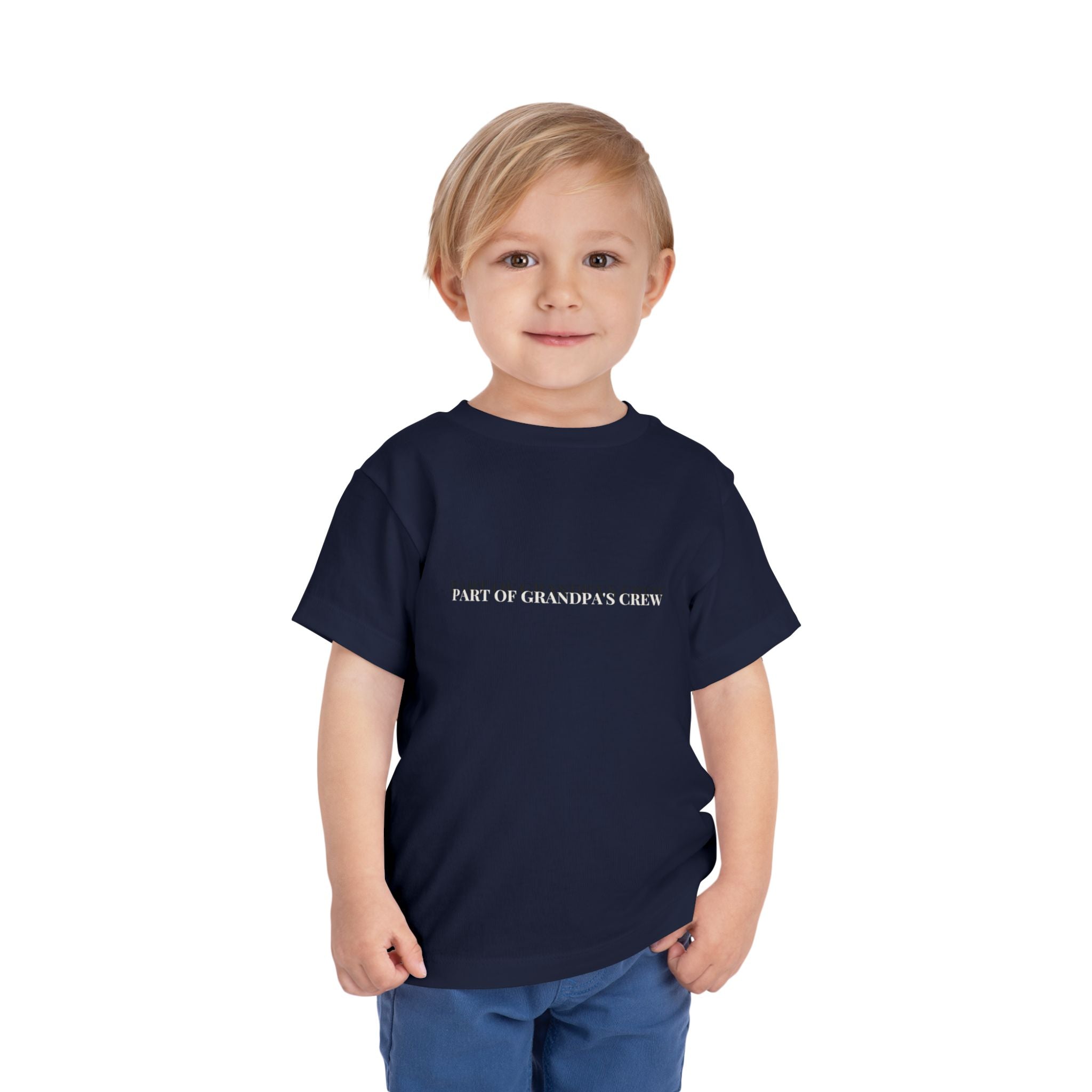 Part of Grandpa's Crew Toddler Tee in Navy — lightweight airlume cotton, toddler fit — ThrivingMoms