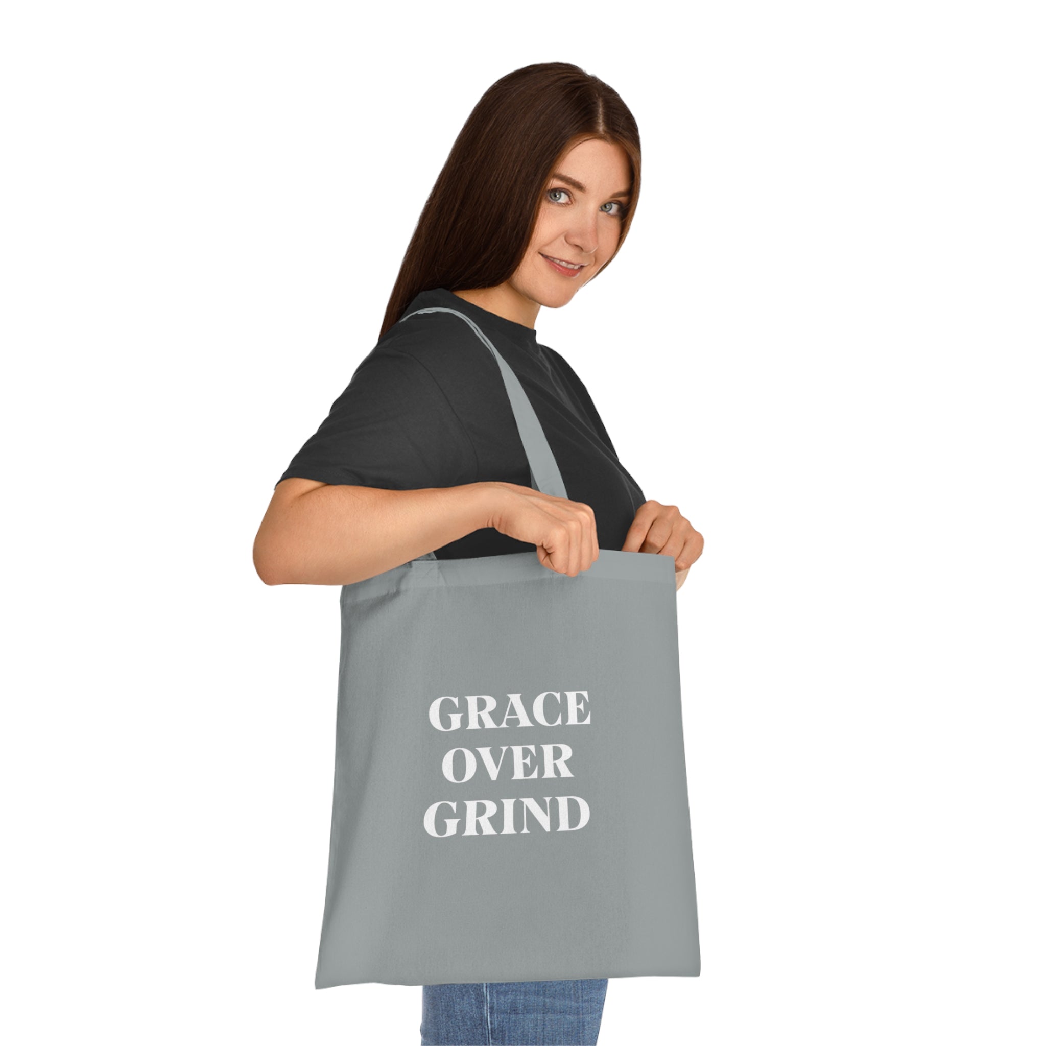 Grace Over Grind Tote Bag in Grey — for the mom who stopped pushing through everything — ThrivingMoms