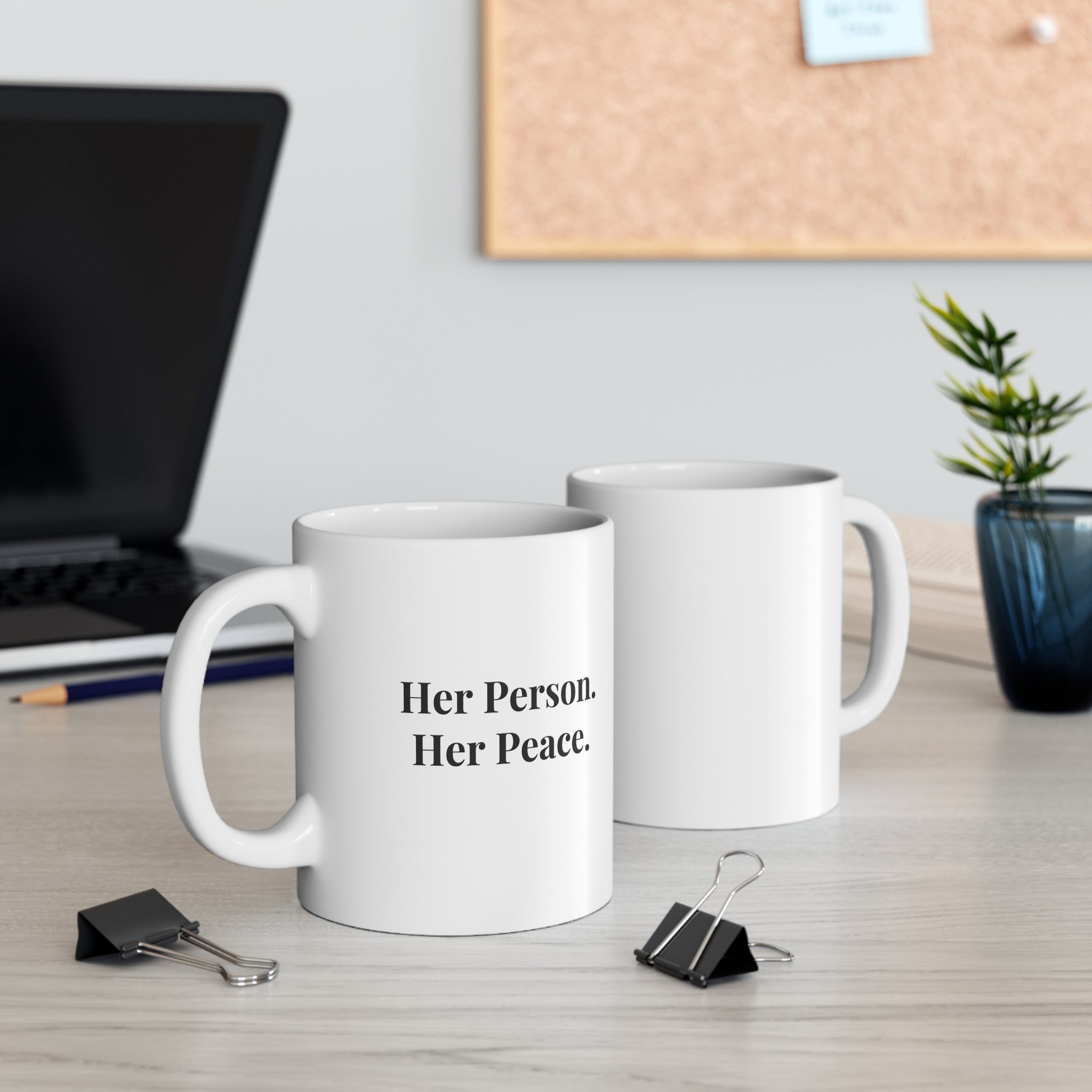 Her Person Her Peace 15oz White Ceramic Mug — bold print, dishwasher safe — ThrivingMoms