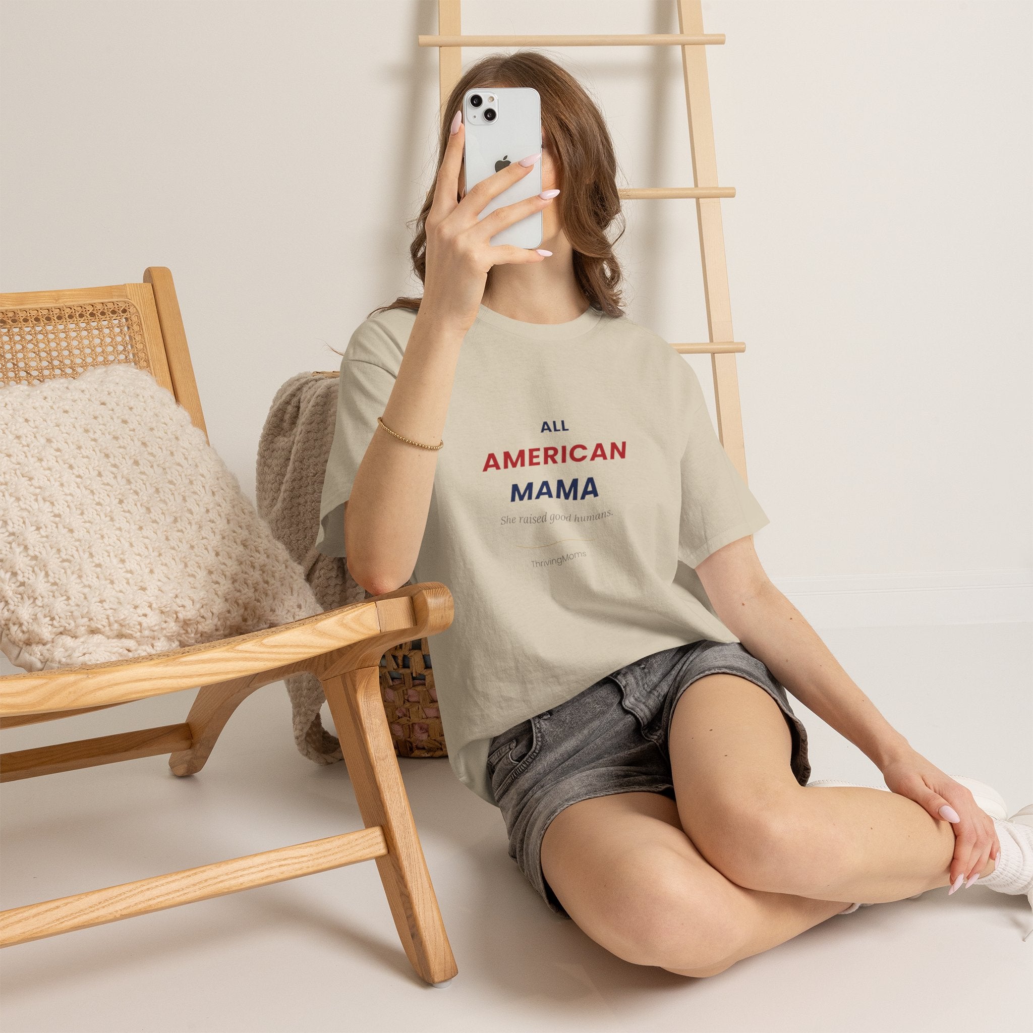 All American Mama T-Shirt in Sand — she loves this country the same way she loves her kids — ThrivingMoms