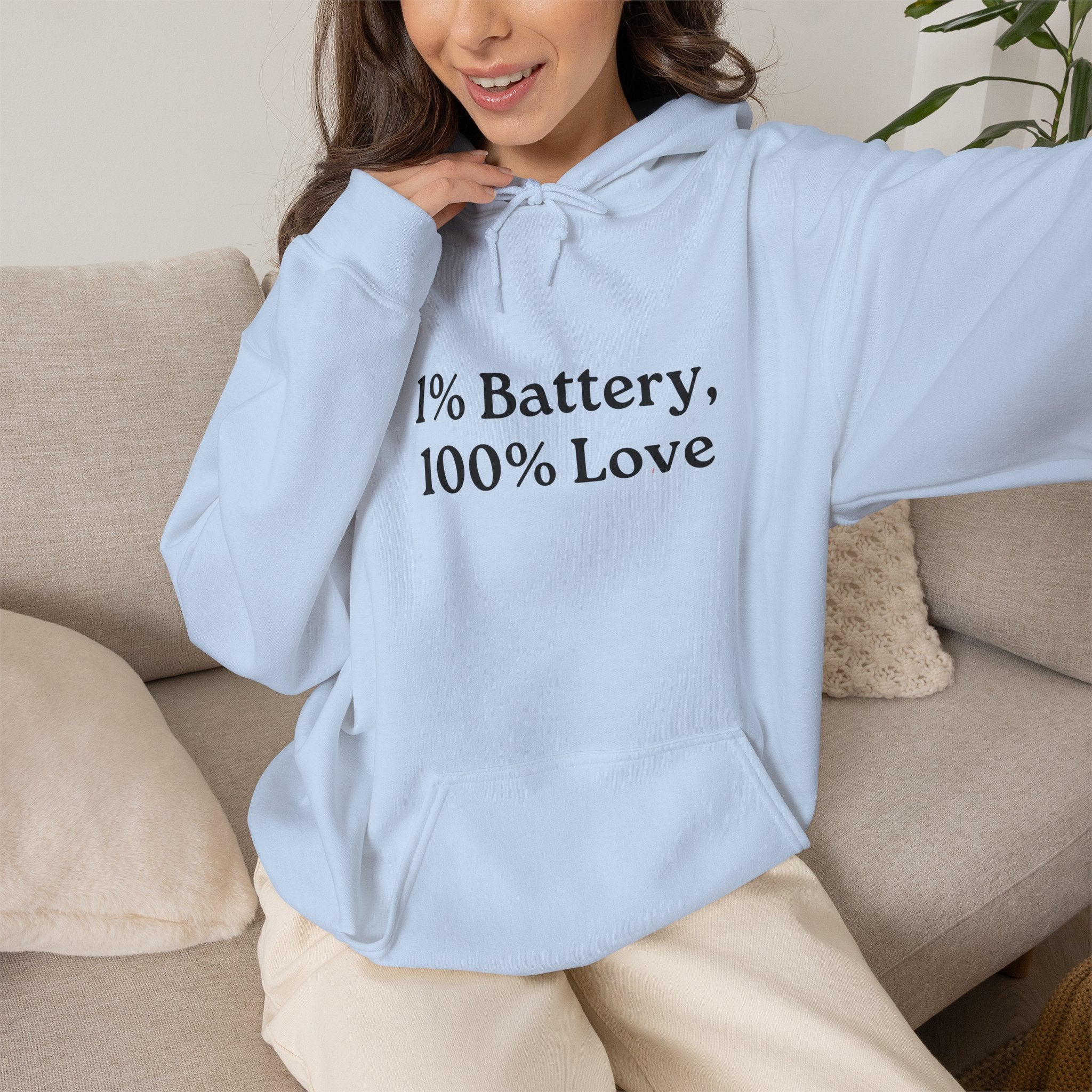 1% Battery 100% Love Hoodie in Light Blue — pairs perfectly with the matching T-Shirt — ThrivingMoms
