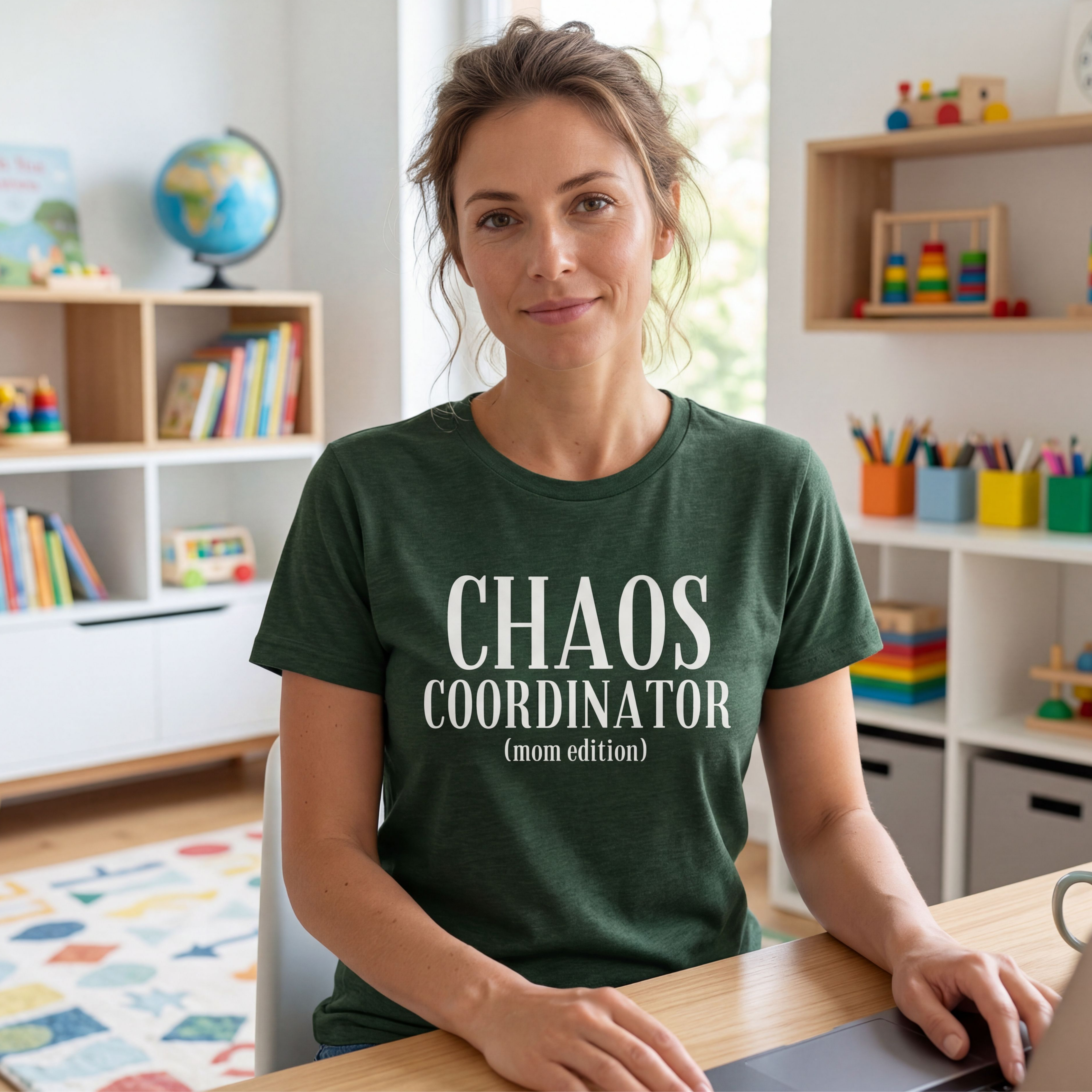 Chaos Coordinator T-Shirt in Forest Green — soft cotton, worn with pride — ThrivingMoms
