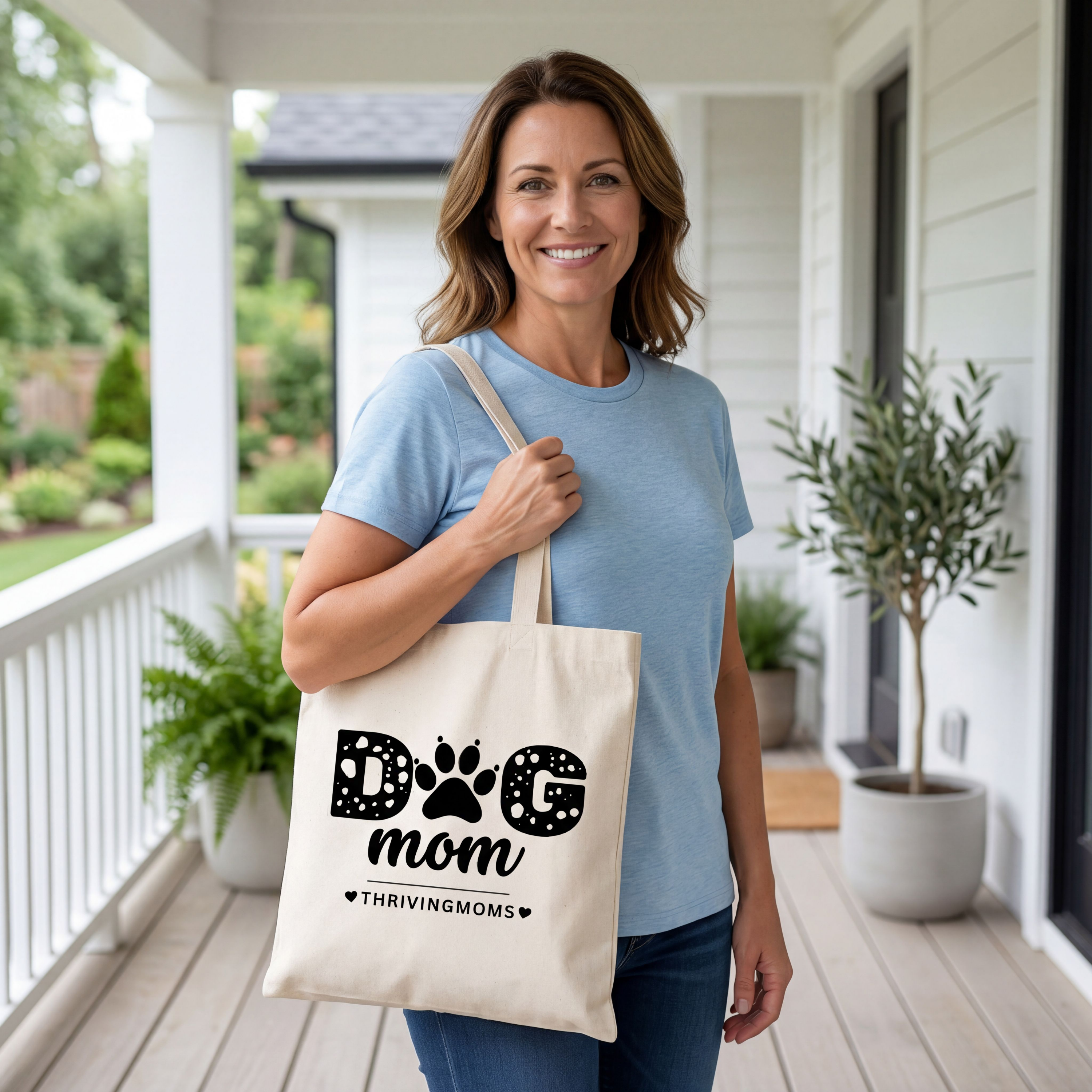 Dog Mom Tote Bag Beige — for the mom whose dog goes everywhere with her — ThrivingMoms