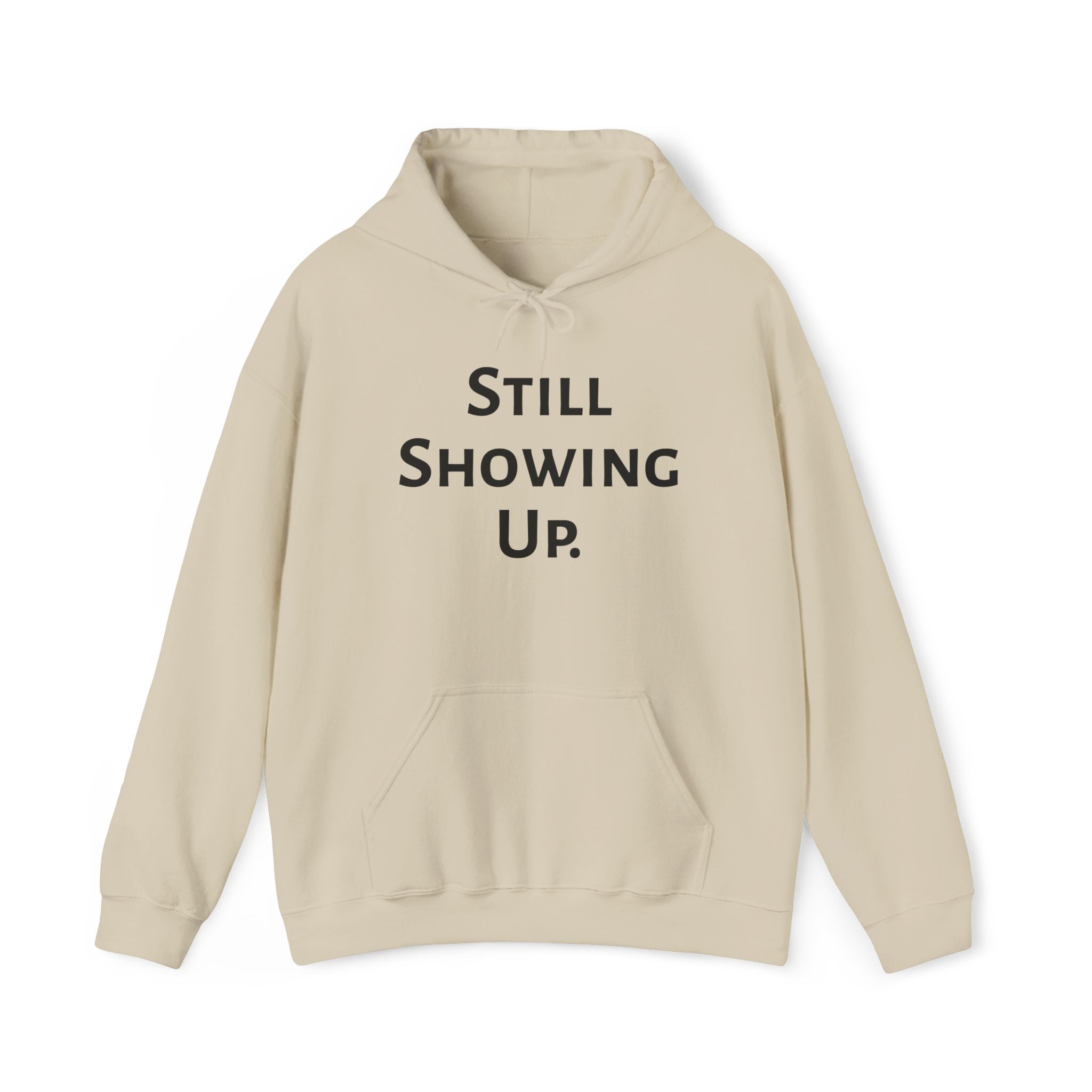 Still Showing Up hoodie in sand — ThrivingMoms soft life mom hoodie