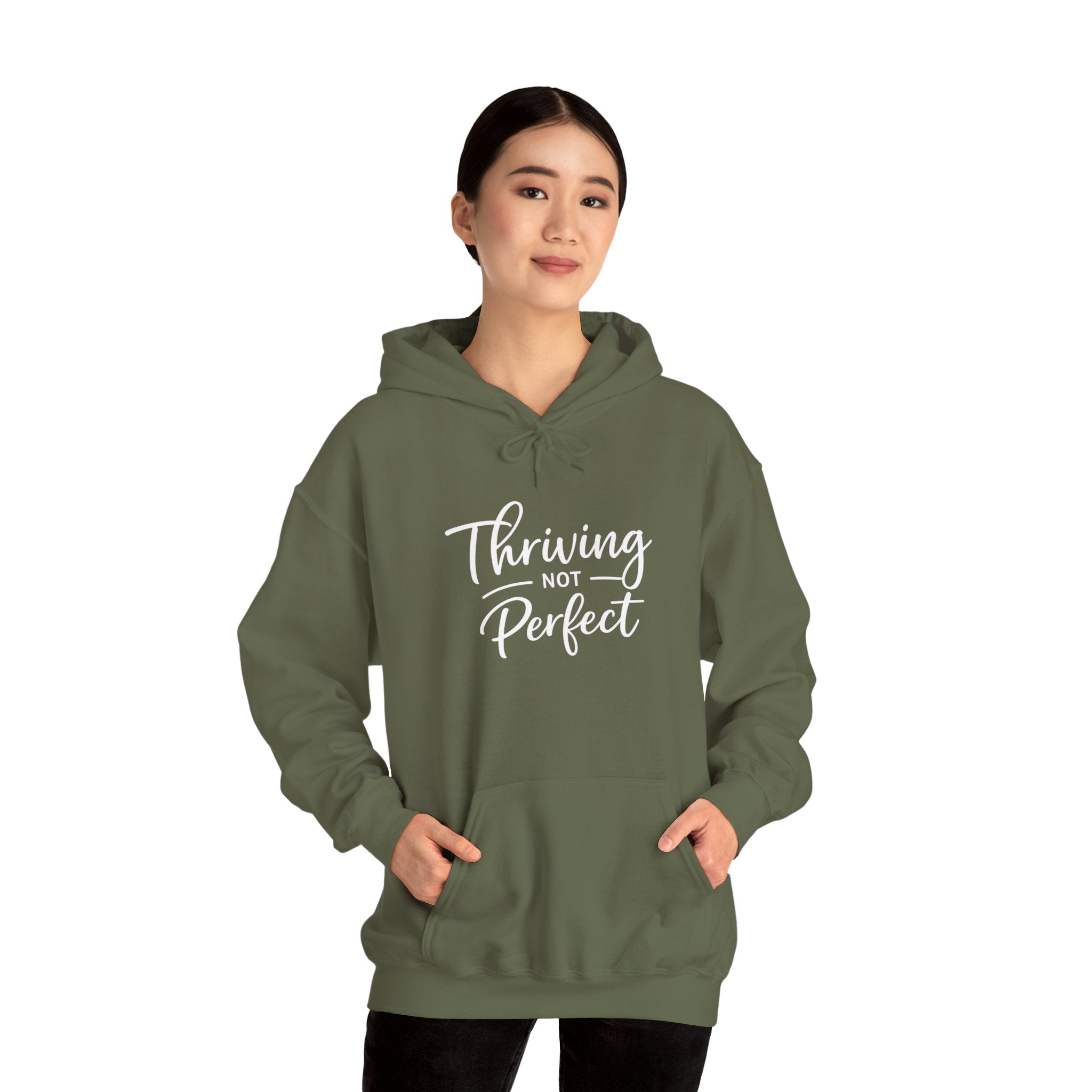 Thriving Not Perfect mom hoodie military green - hoodie - cozy motivational gift