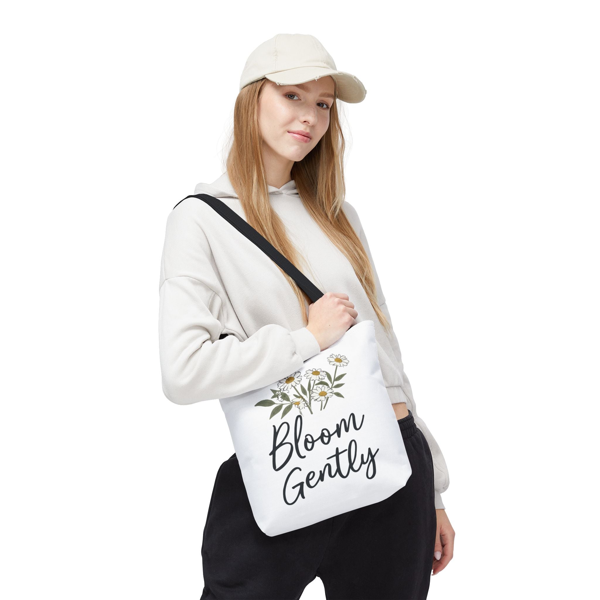 Bloom Gently Daisy canvas tote bag black - tote bag - floral gift for moms