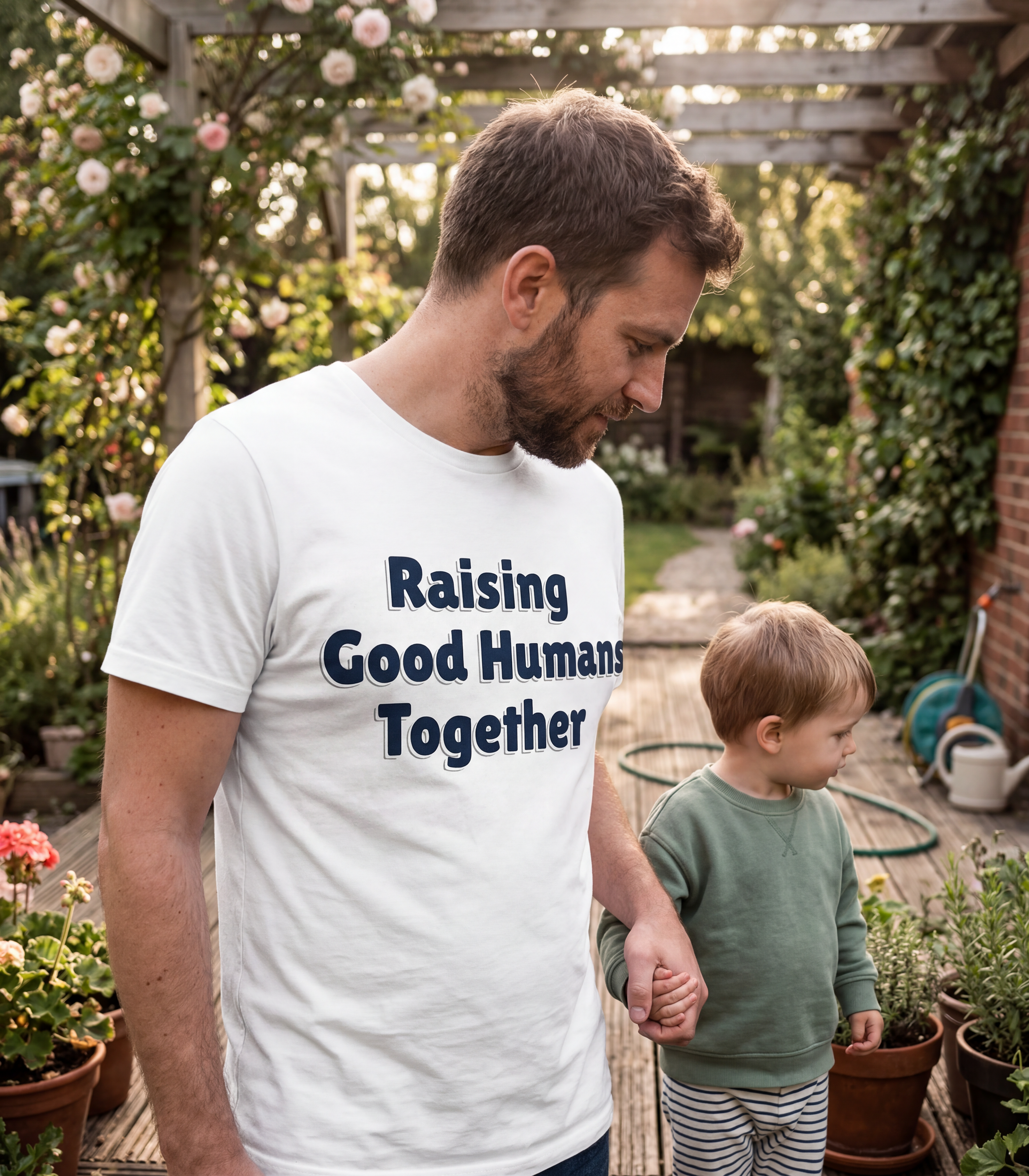 Raising Good Humans Together T-Shirt in White — soft cotton, made for real parents — ThrivingMoms