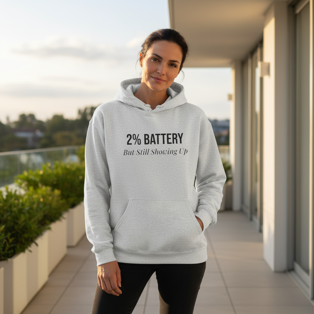 2% Battery But Still Showing Up — Hoodie