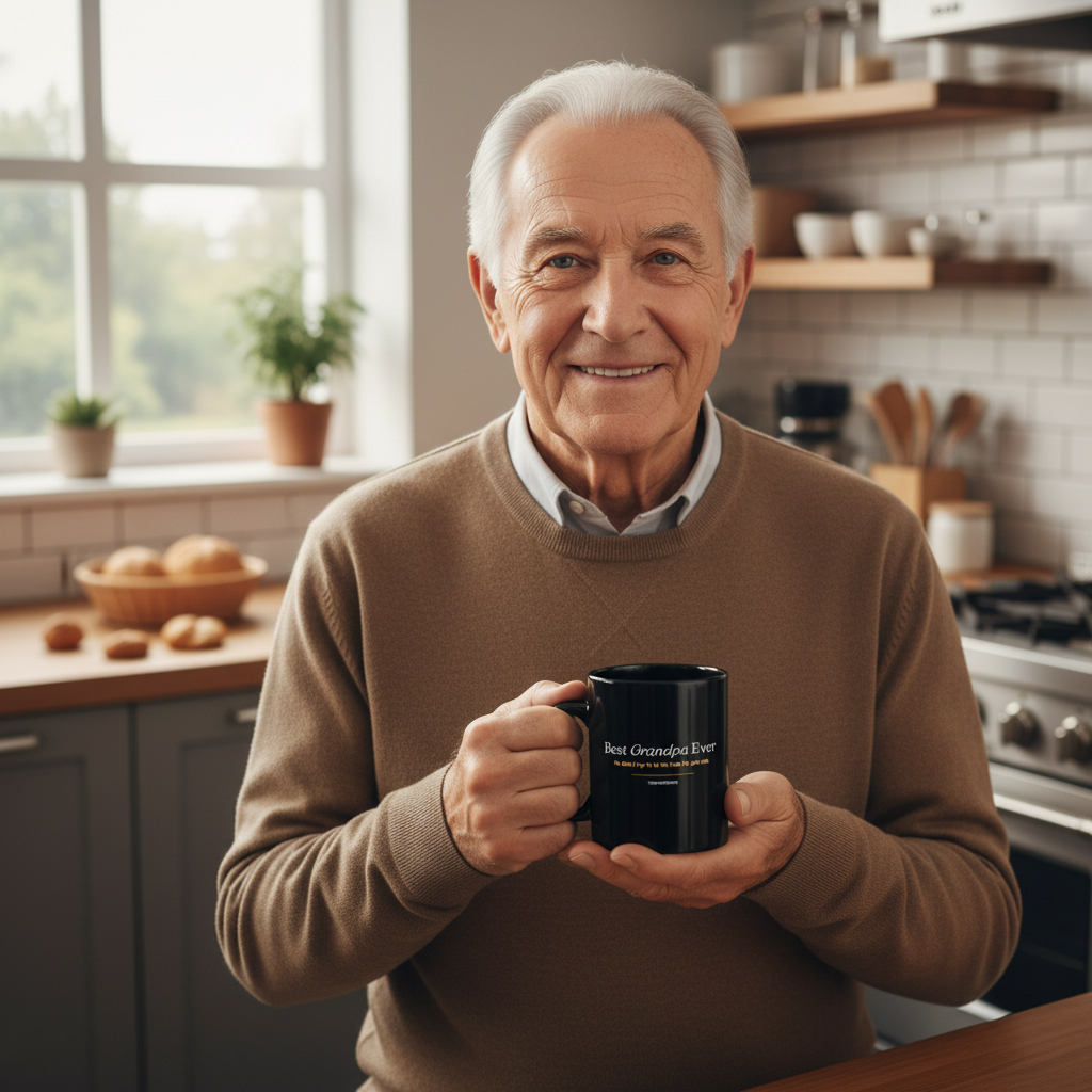 Best Grandpa Ever Black Mug in cozy autumn setting — for the grandpa who's earned every morning — ThrivingMoms