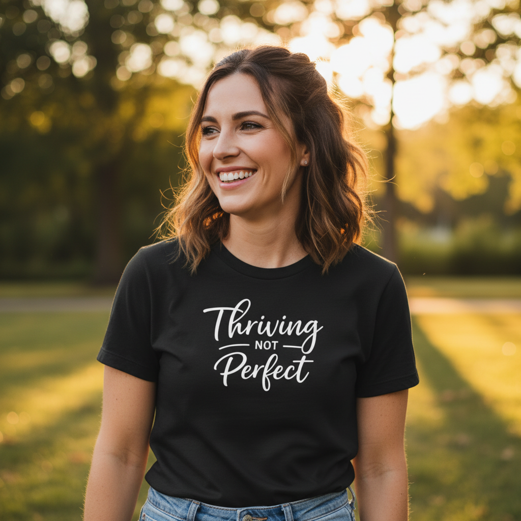 Thriving Not Perfect (Cursive) — T‑Shirt