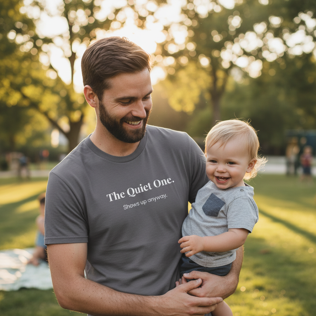 The Quiet One.  Shows Up Anyway.  — T-Shirt