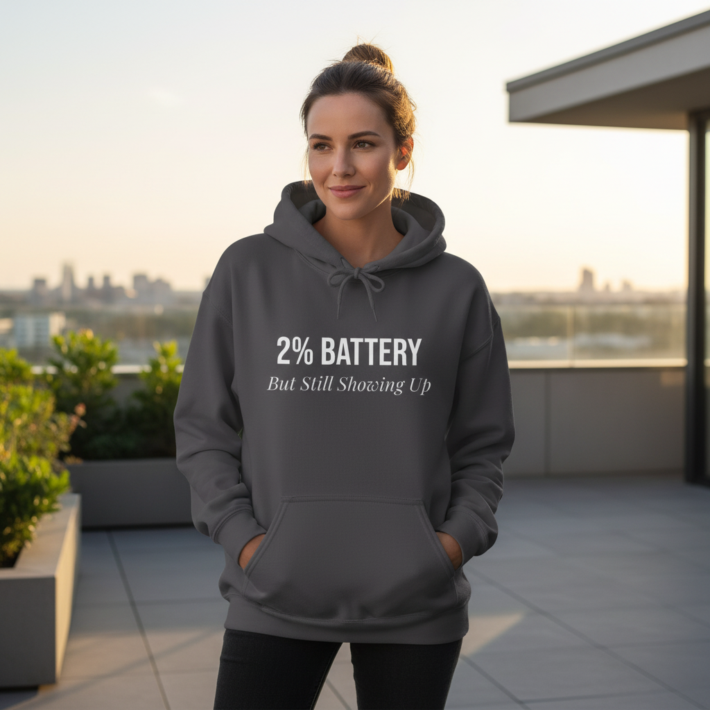2% Battery But Still Showing Up — Hoodie
