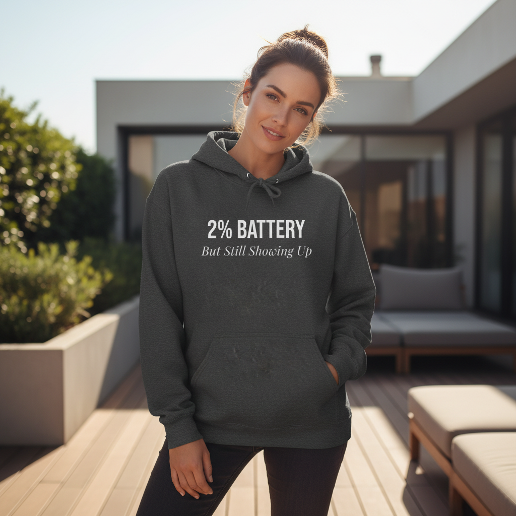 2% Battery But Still Showing Up — Hoodie