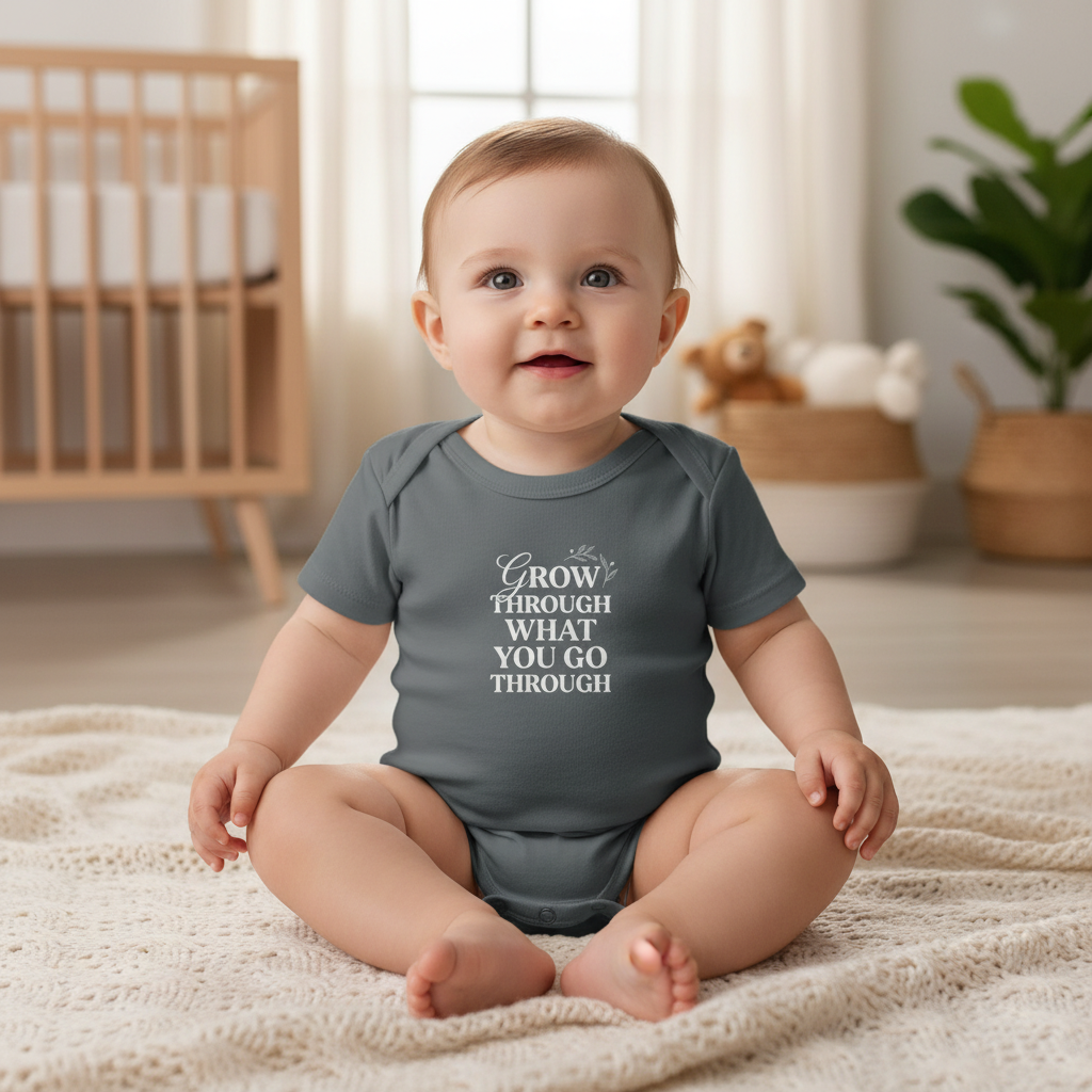 Grow Through Onesie – Charcoal Gray Lifestyle Mockup