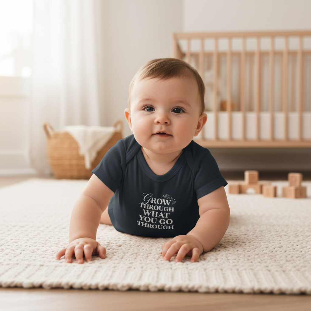 Grow Through Onesie – Dark Navy Lifestyle Mockup