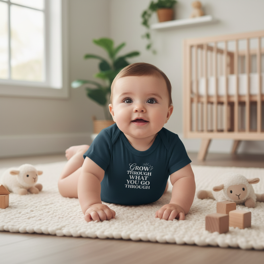 Grow Through Onesie – Dark Teal Lifestyle Mockup