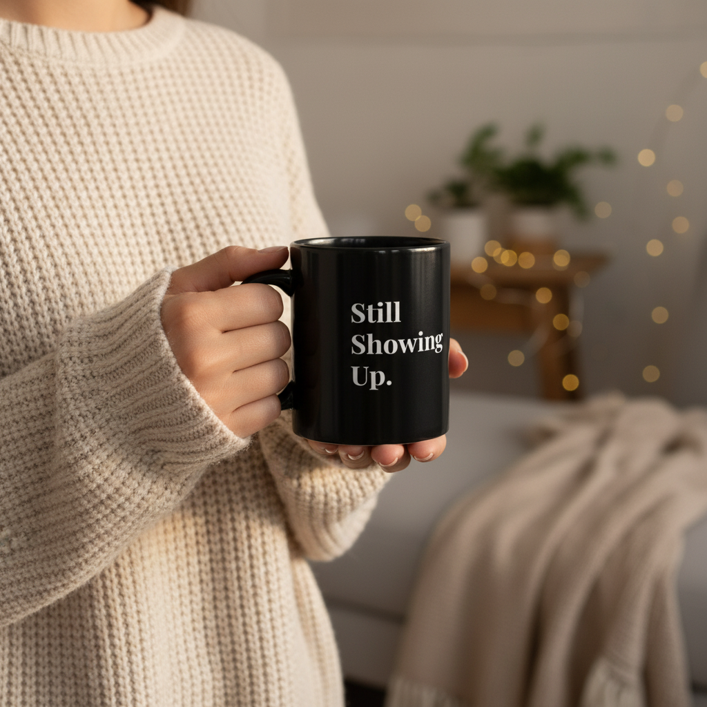 Still Showing Up (Black) — Mug