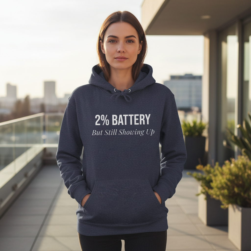 2% Battery But Still Showing Up — Hoodie