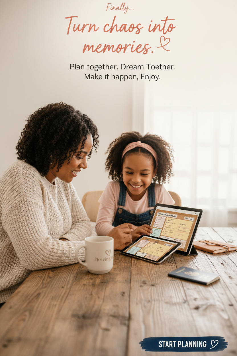 Mom and daughter planning trip together on tablet